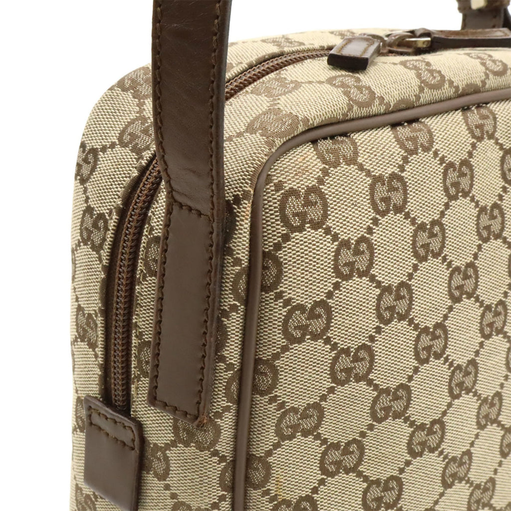 Gucci Gg Canvas Beige Dark Brown Gg Canvas Leather Pochette Shoulder Bag (Pre-Owned)