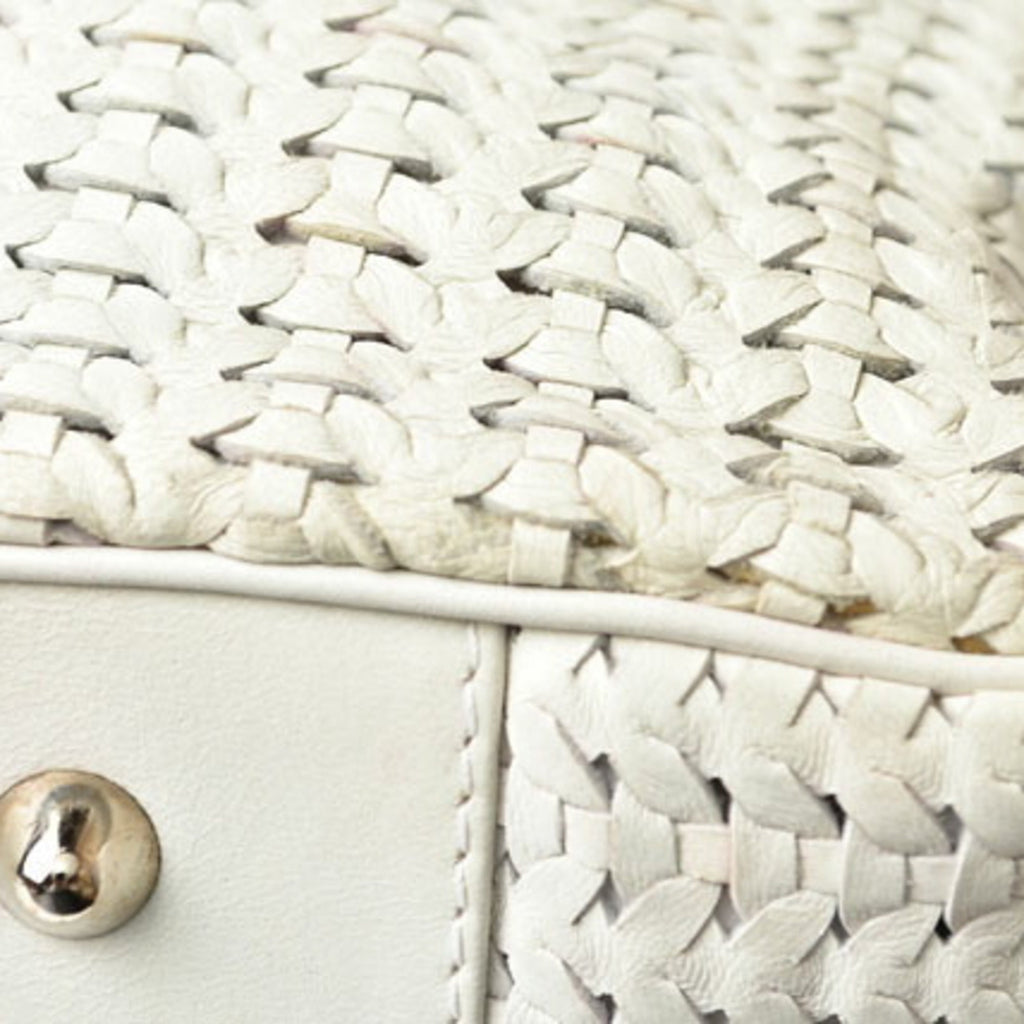 Christian Dior Lady Dior Silver White Leather Tote Bag (Pre-Owned)