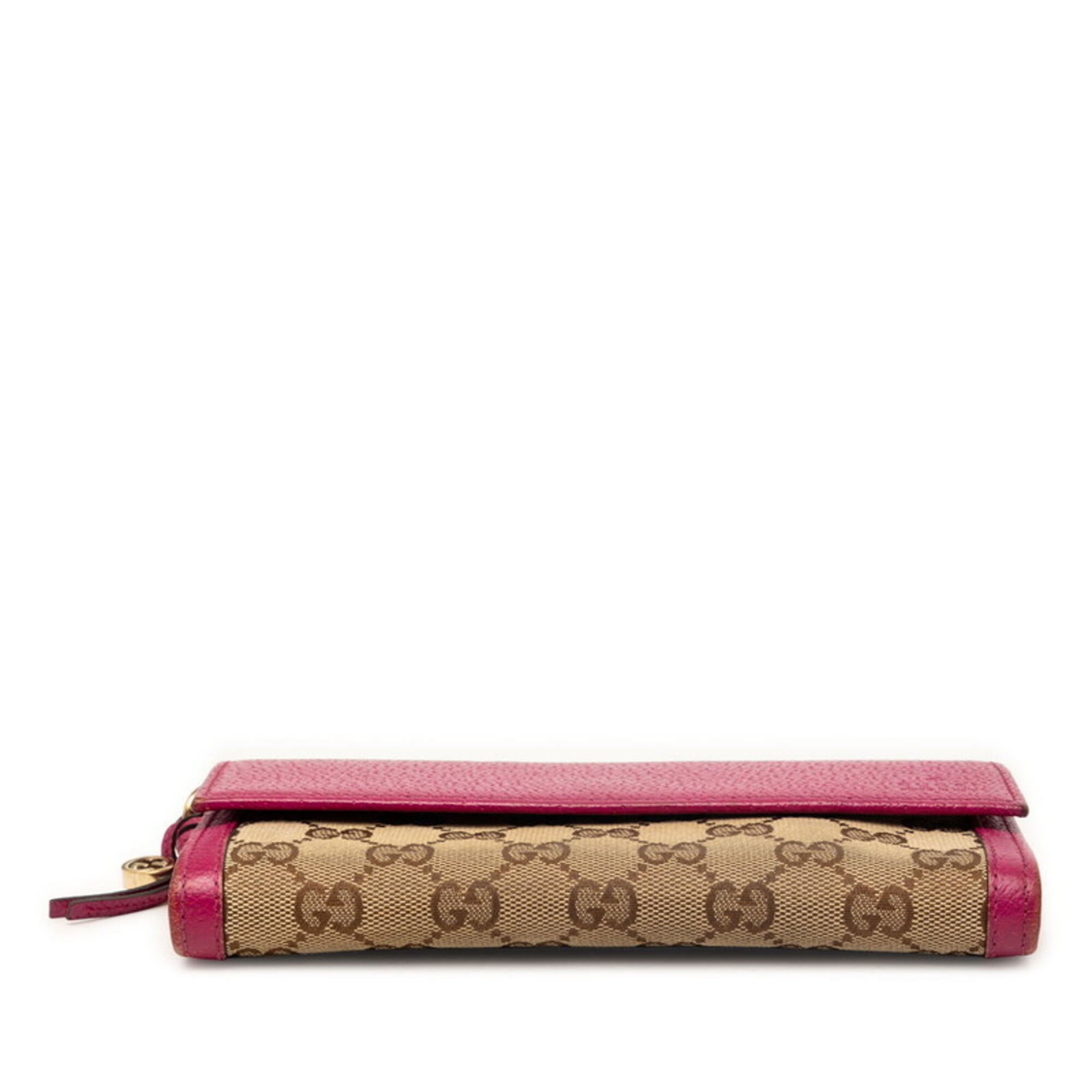Gucci Beige Pink Canvas Leather Long Wallet (Bi-Fold) (Pre-Owned)