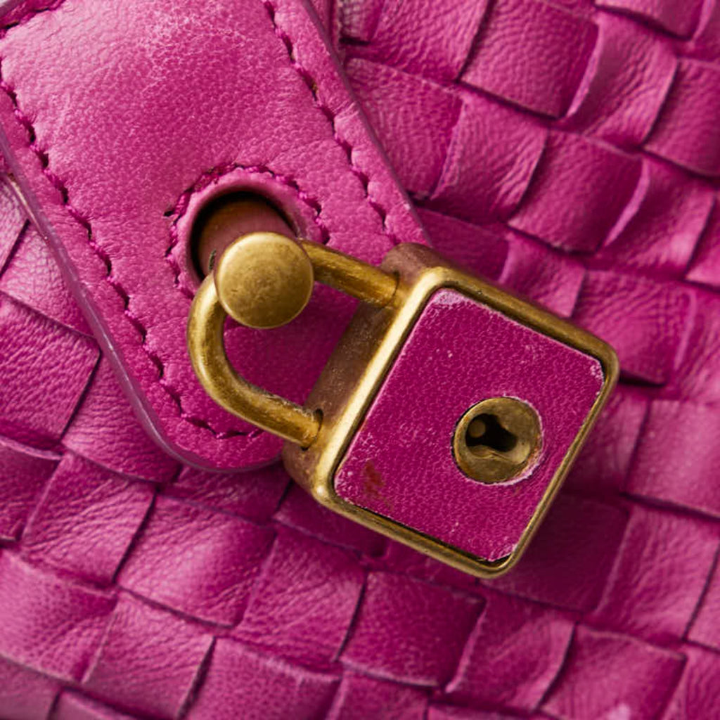 Bottega Veneta Intrecciato Purple Leather Boston Bag Handbag