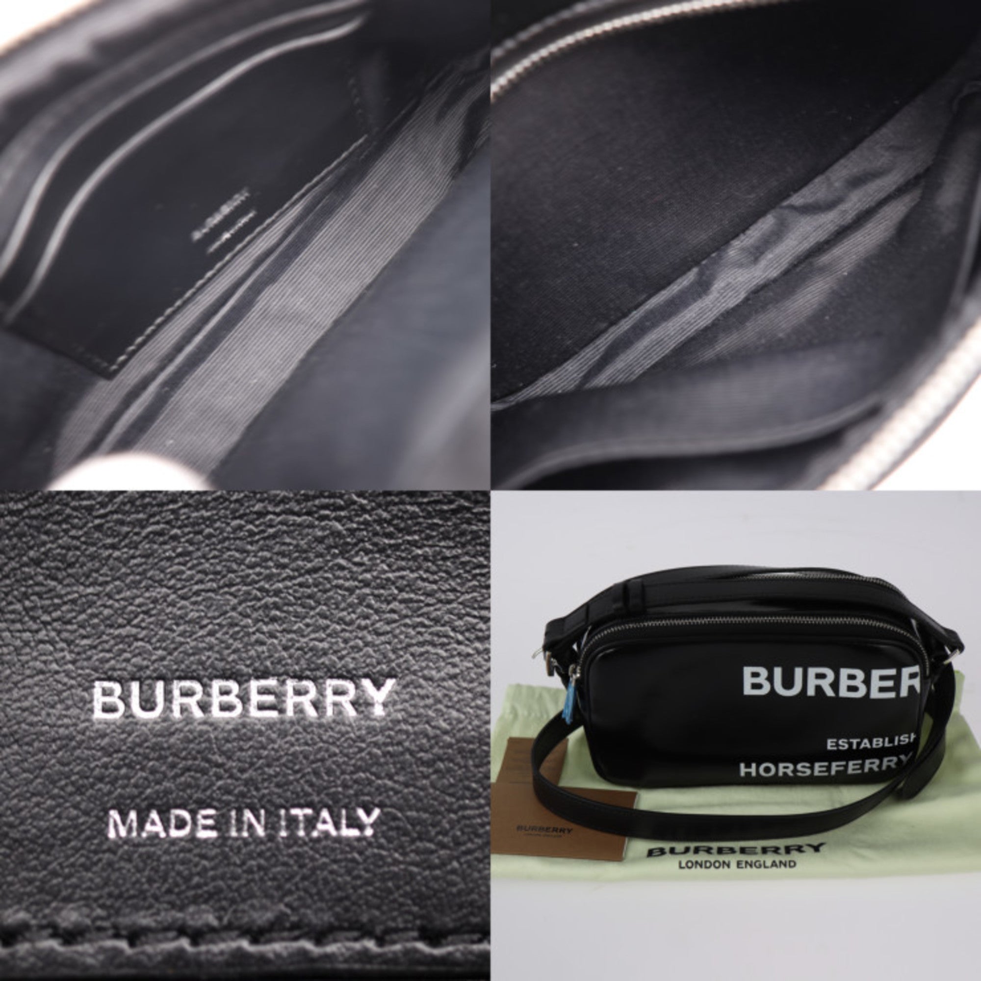 Burberry Black White Coated Canvas Leather Pochette Pouch Shoulder Bag