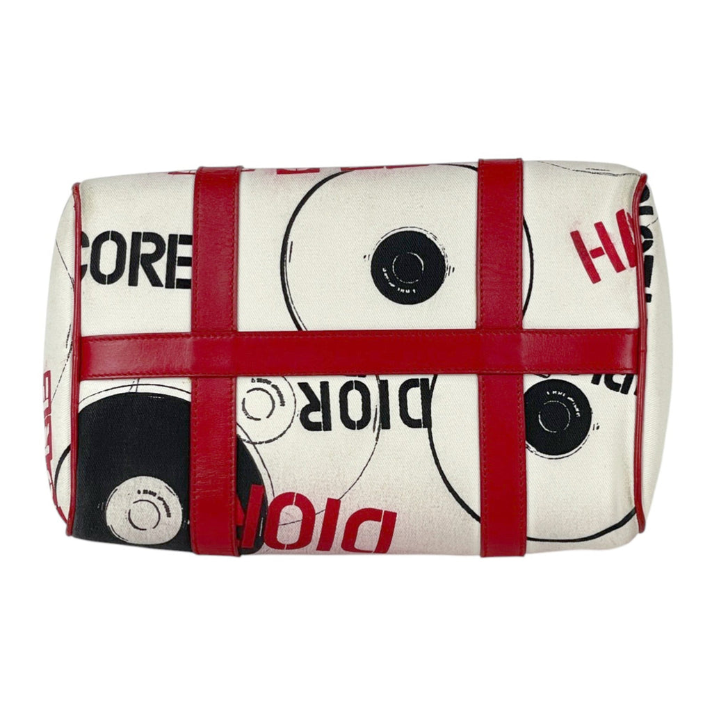 Christian Dior Blue Red Color White Canvas Leather Handbag (Pre-Owned)