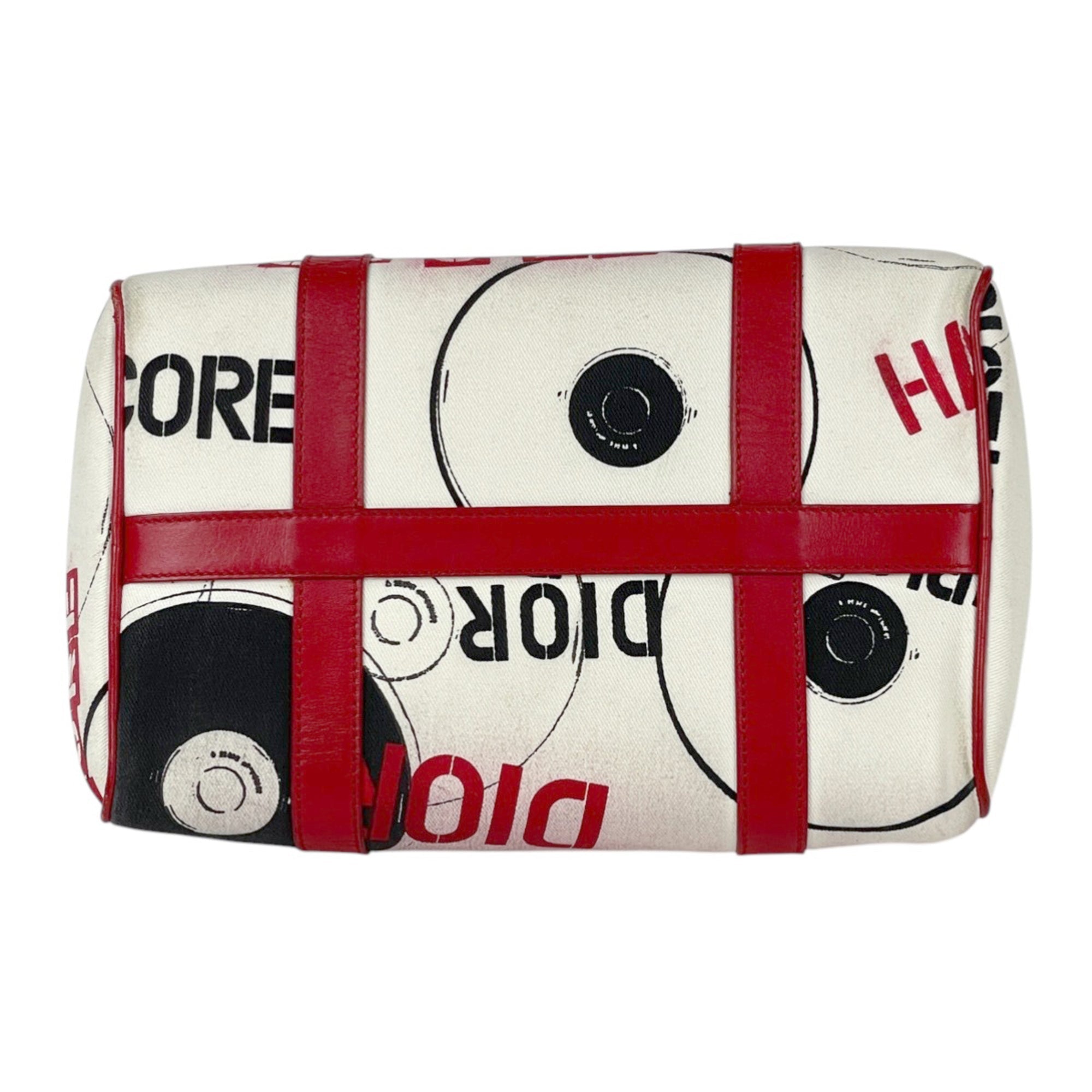 Christian Dior Blue Red Color White Canvas Leather Handbag (Pre-Owned)
