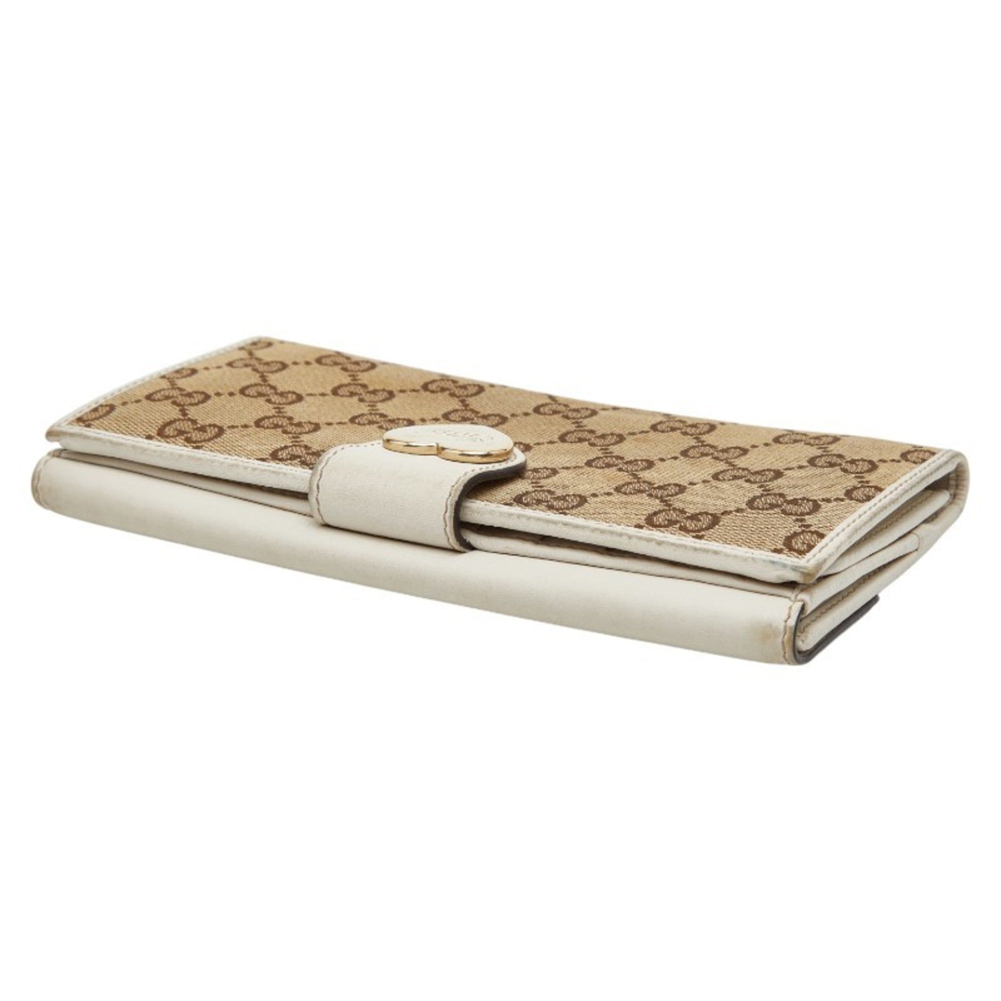 Gucci Beige White Canvas Leather Coin Purse/Coin Case (Pre-Owned)