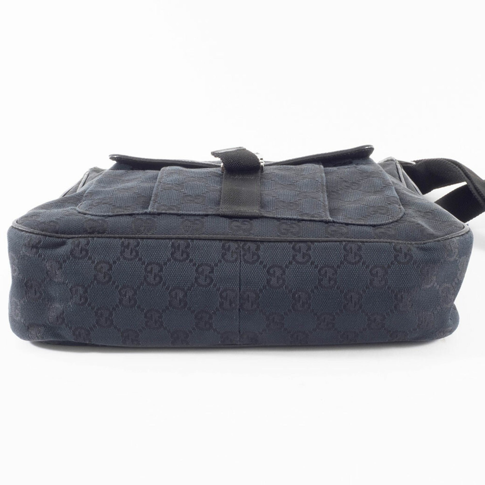 Gucci Black Gg Canvas Leather Shoulder Bag (Pre-Owned)