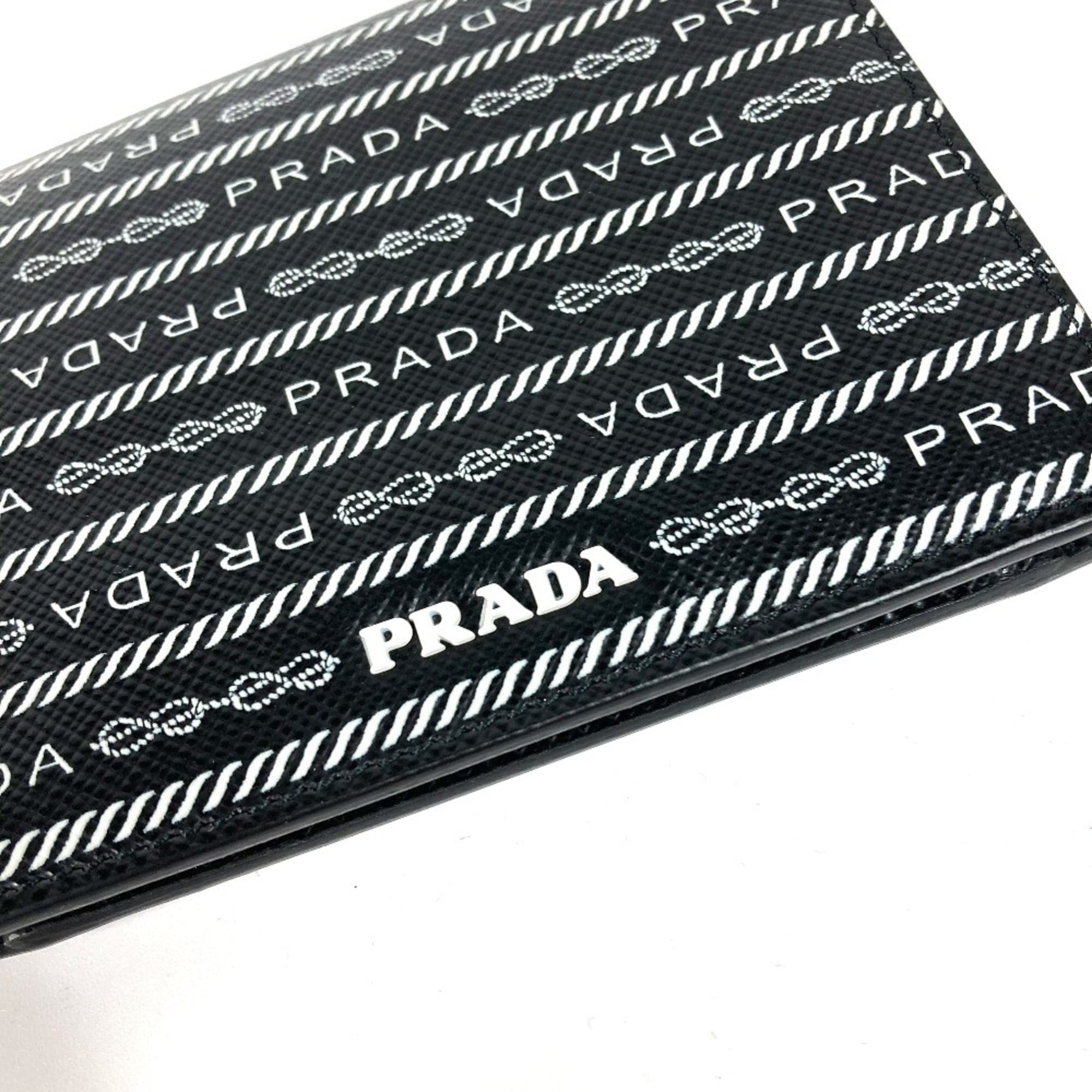 Prada Black White Leather Wallet (Bi-Fold)