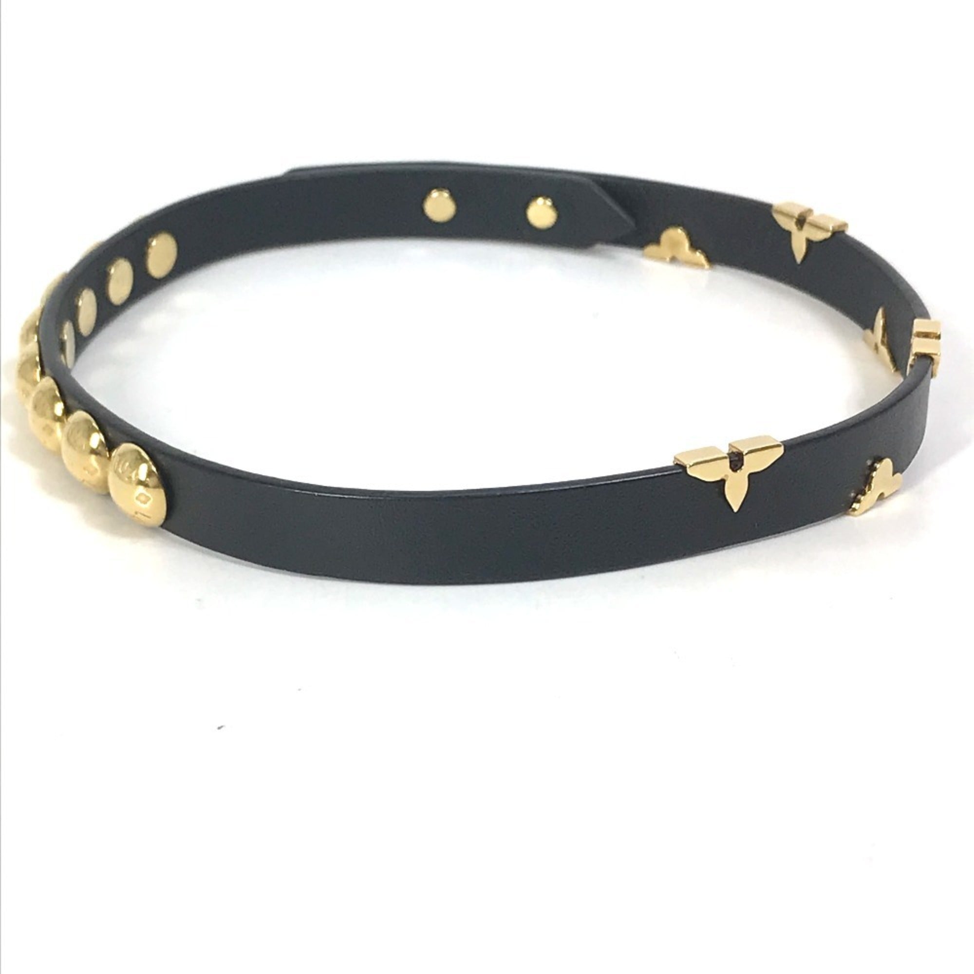 Louis Vuitton Monogram Gold Black Leather Charm Bracelet