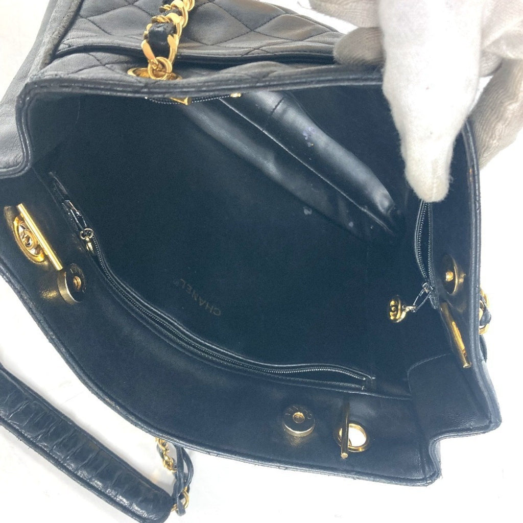 Chanel Black Gold Leather Shoulder Bag Tote Bag