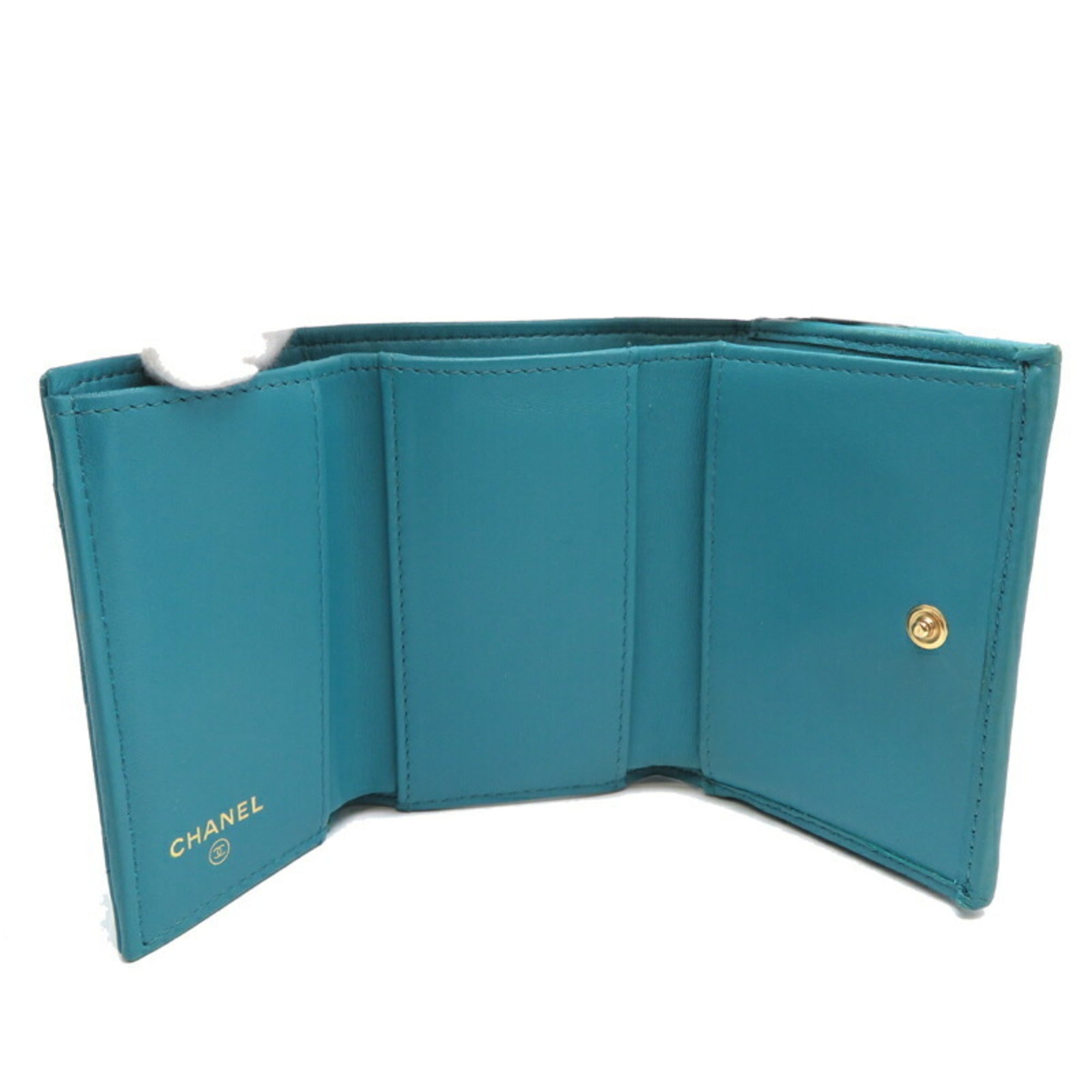 Chanel Blue Turquoise Leather Wallet (Tri-Fold)