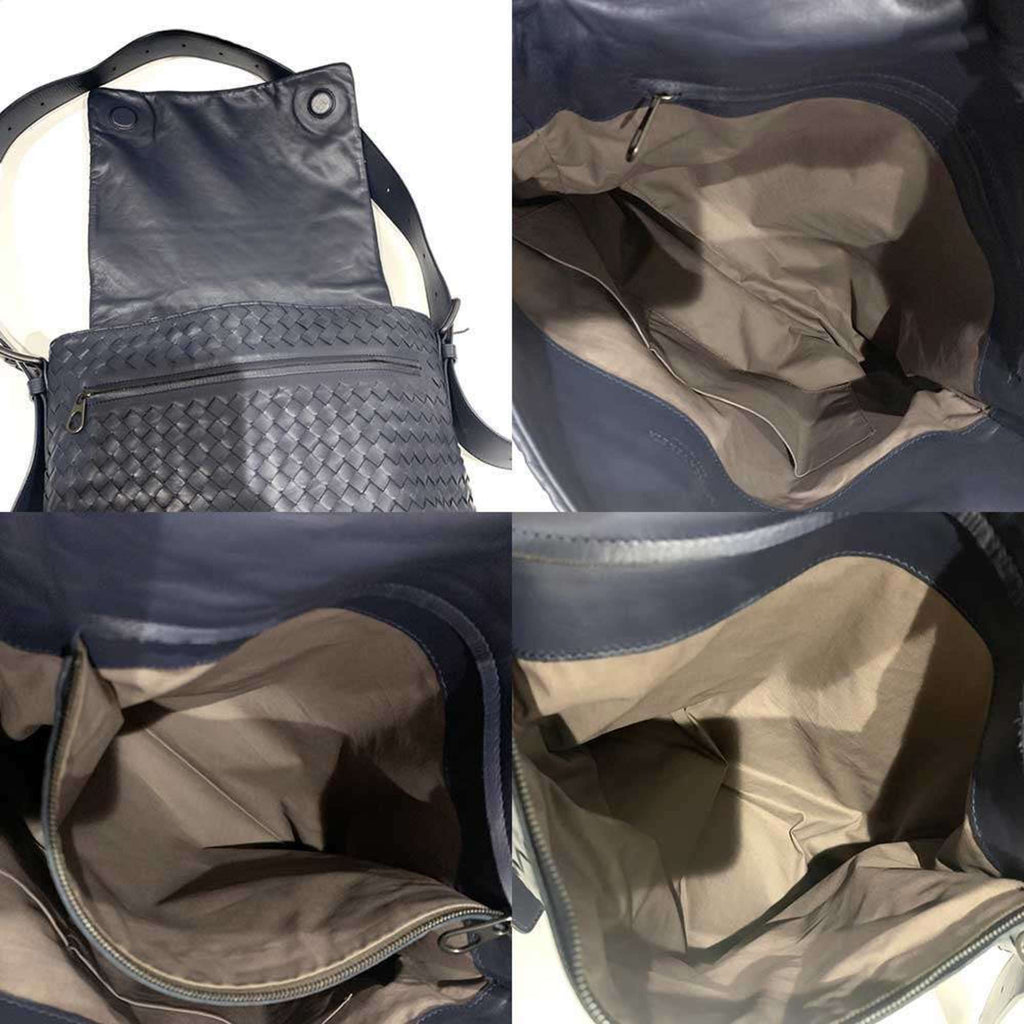Bottega Veneta Intrecciato Navy Leather Messenger Bag