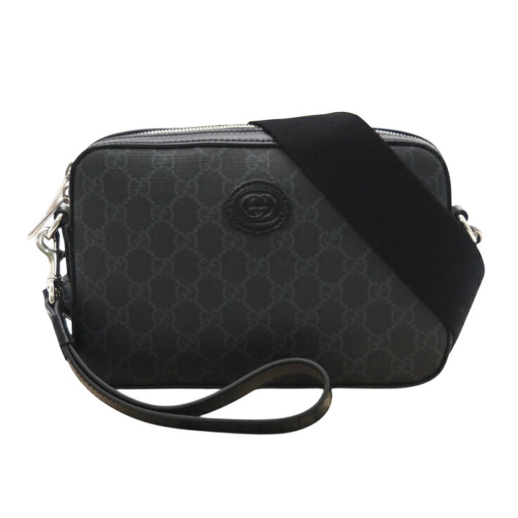 Gucci Black Gray Coated Canvas Shoulder Bag (Pre-Owned)