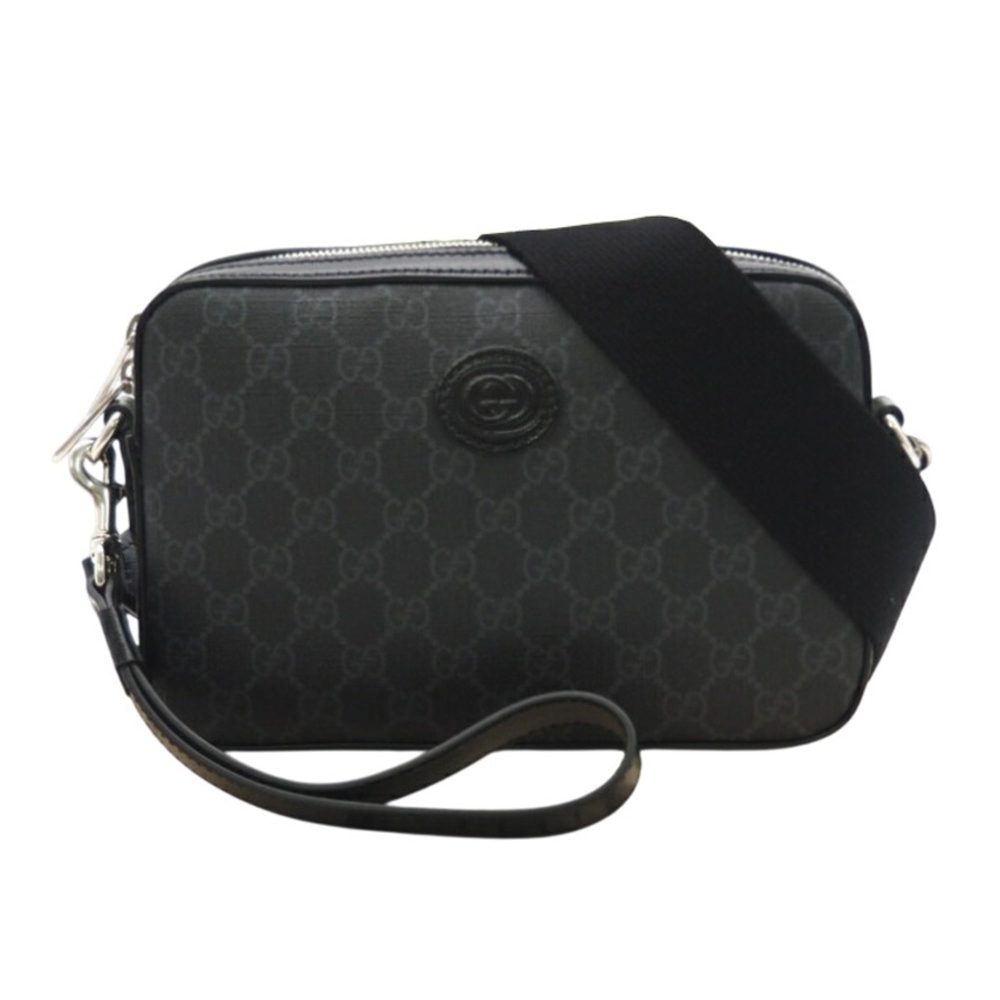 Gucci Black Gray Coated Canvas Shoulder Bag (Pre-Owned)