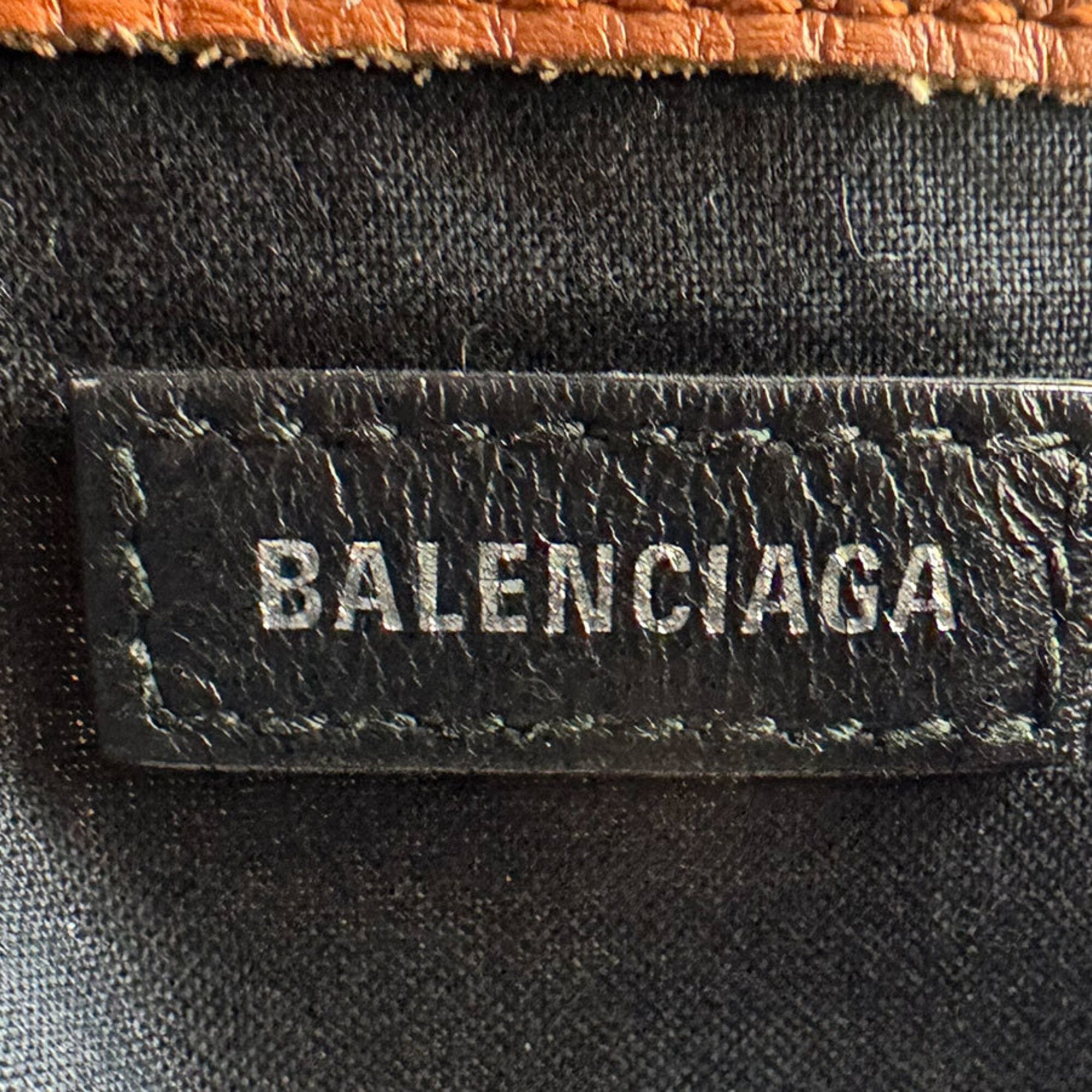 Balenciaga Brown Ivory Canvas Leather Handbag Shoulder