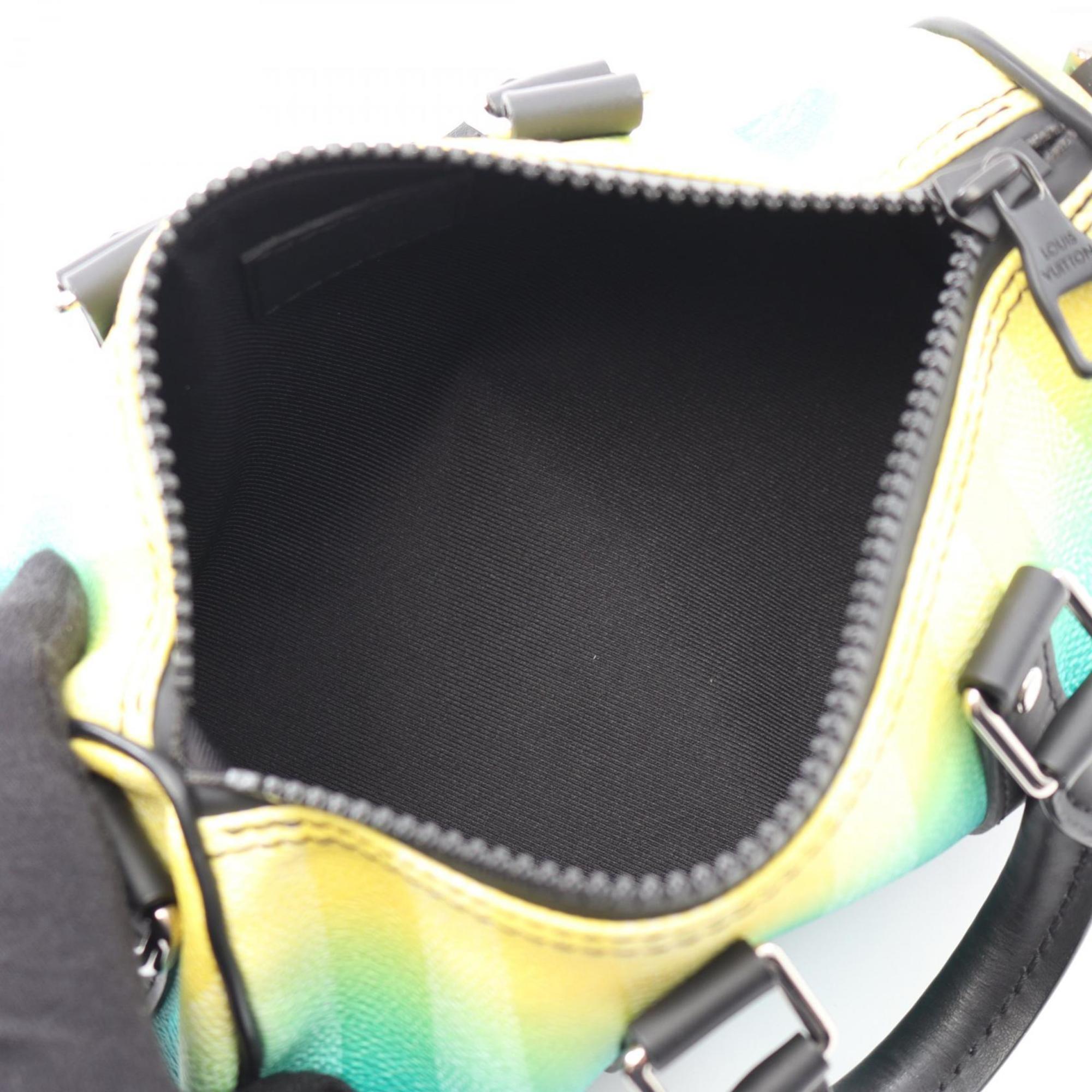 Louis Vuitton Black Green Yellow Coated Canvas Leather Handbag