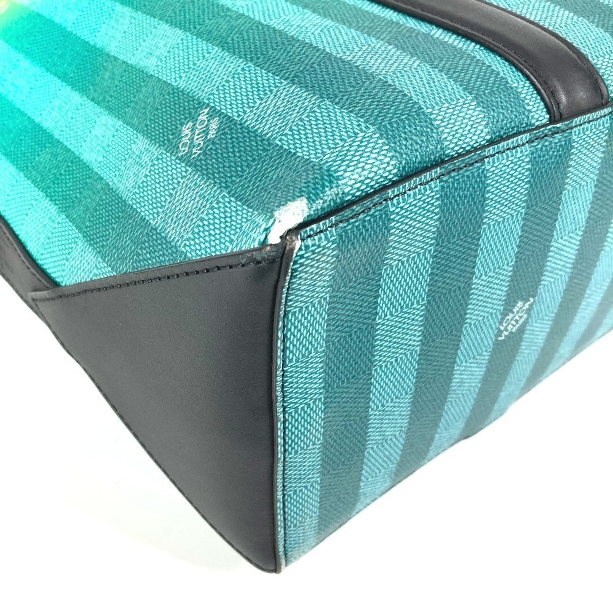 Louis Vuitton Black Green Yellow Leather Canvas Handbag Shoulder Bag Tote Bag