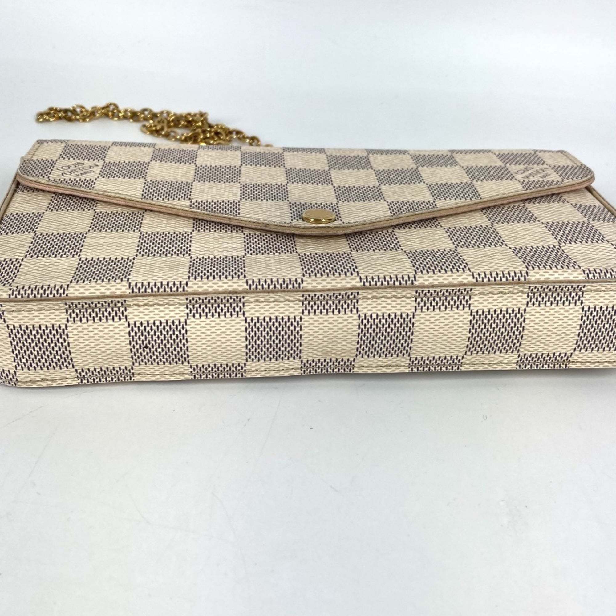 Louis Vuitton Pink Rose Ballerine White Damier Azur Chain/Shoulder Wallet