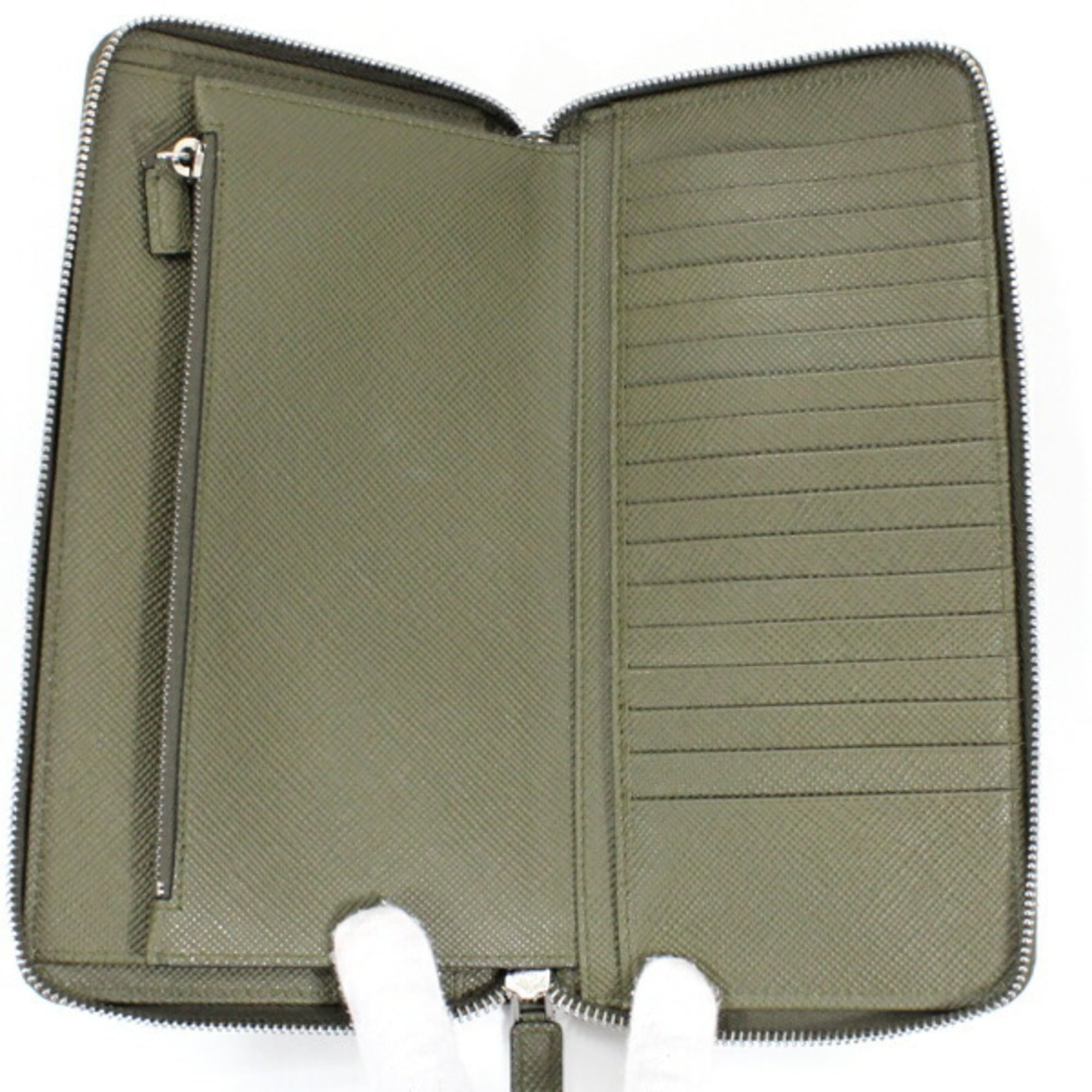 Prada Khaki Saffiano Long Wallet (Bi-Fold)