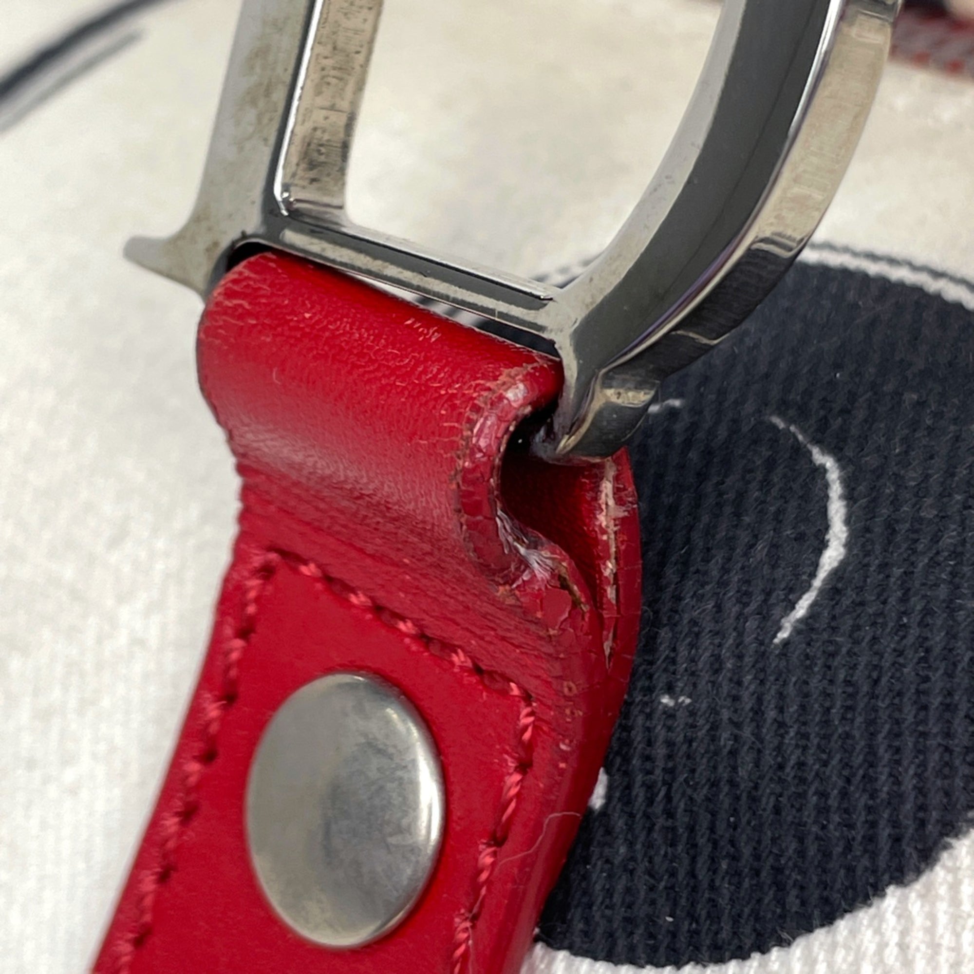 Christian Dior Blue Red Color White Canvas Leather Handbag (Pre-Owned)