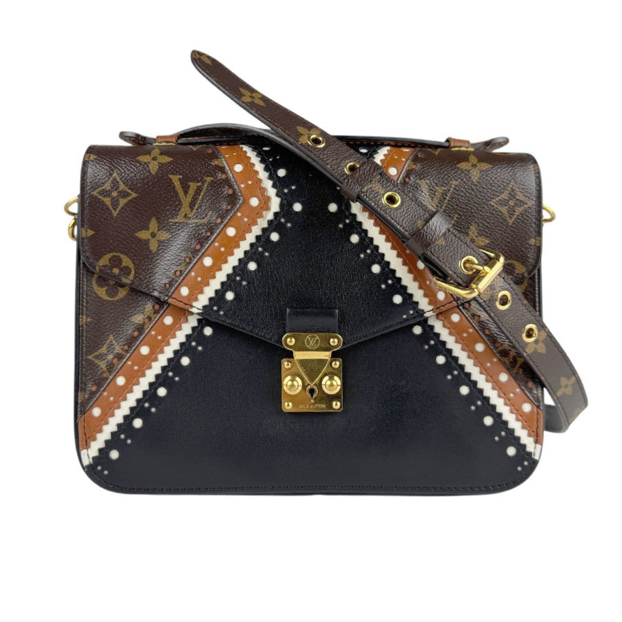 Louis Vuitton Black Brown Monogram Leather Handbag Pochette Shoulder Bag