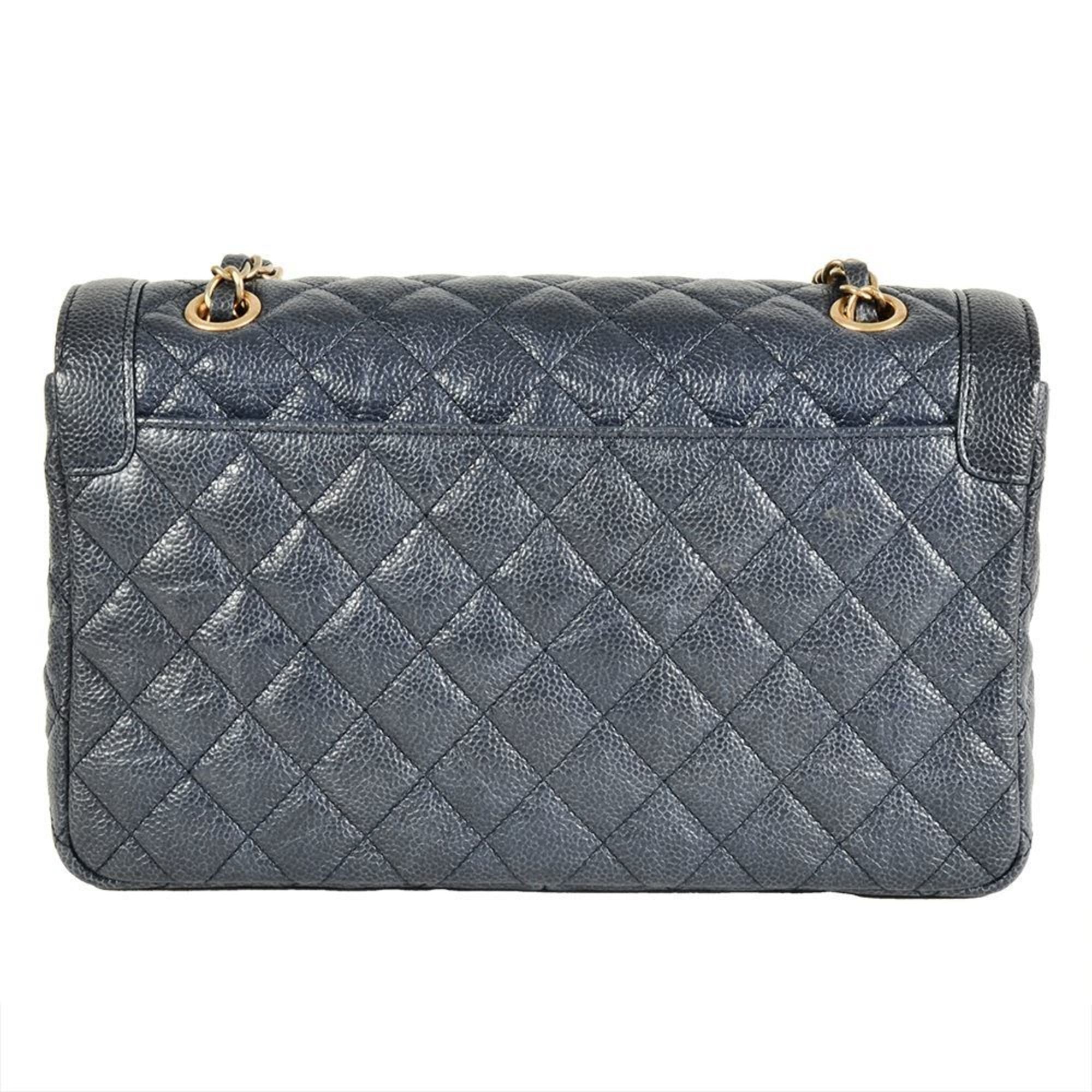 Chanel Blue Grained Calfskin Shoulder Bag