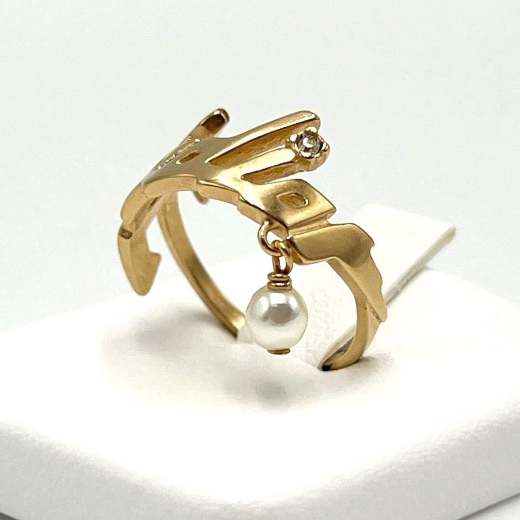 Christian Dior Metal Rhinestone Band Ring (Pre-Owned)