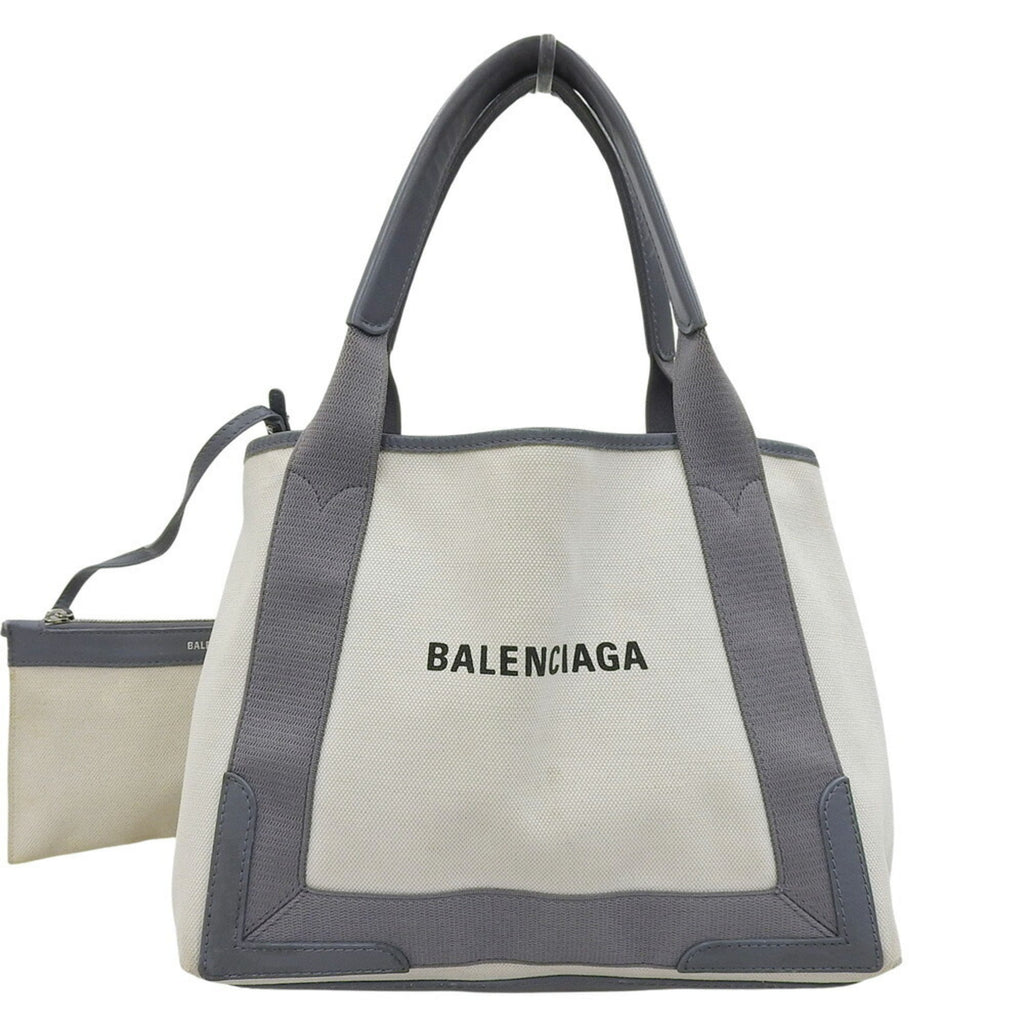 Balenciaga Gray White Canvas Leather Pouch Tote