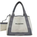Balenciaga Gray White Canvas Leather Pouch Tote