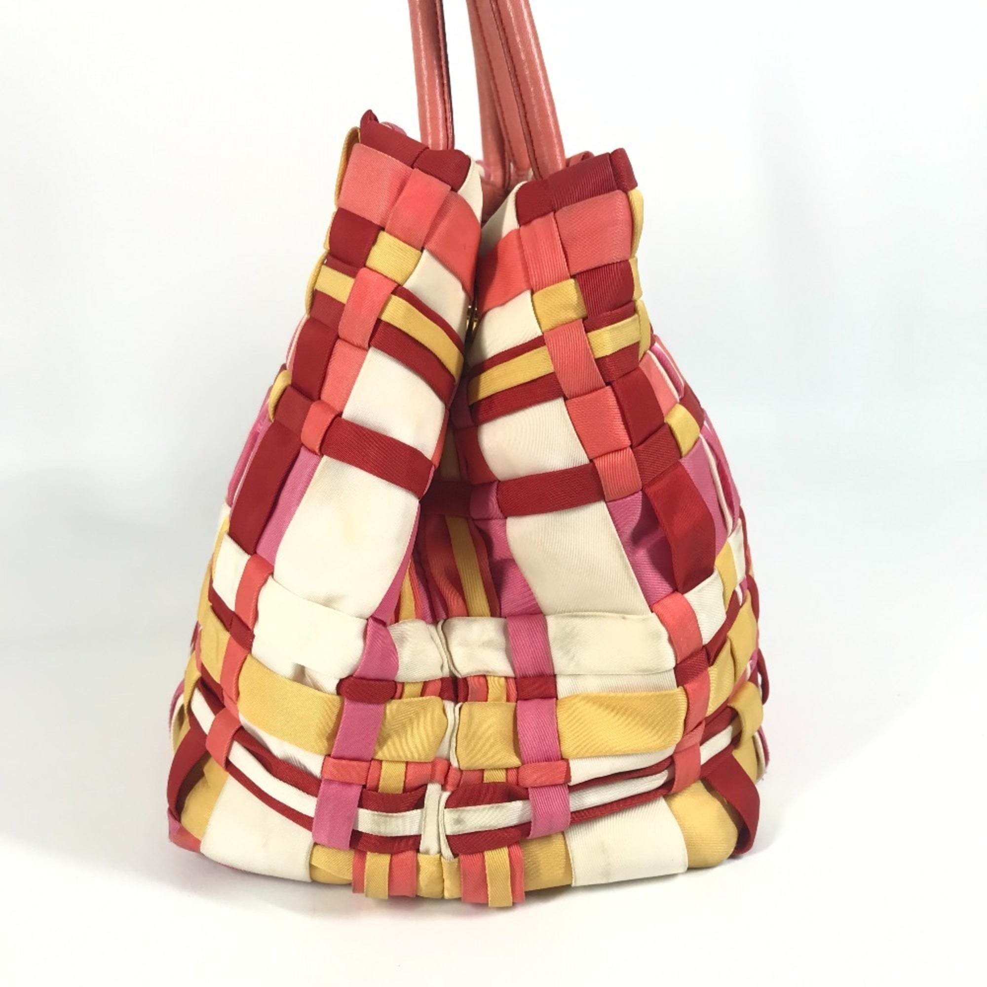 Prada Pink White Nylon Handbag Tote Bag