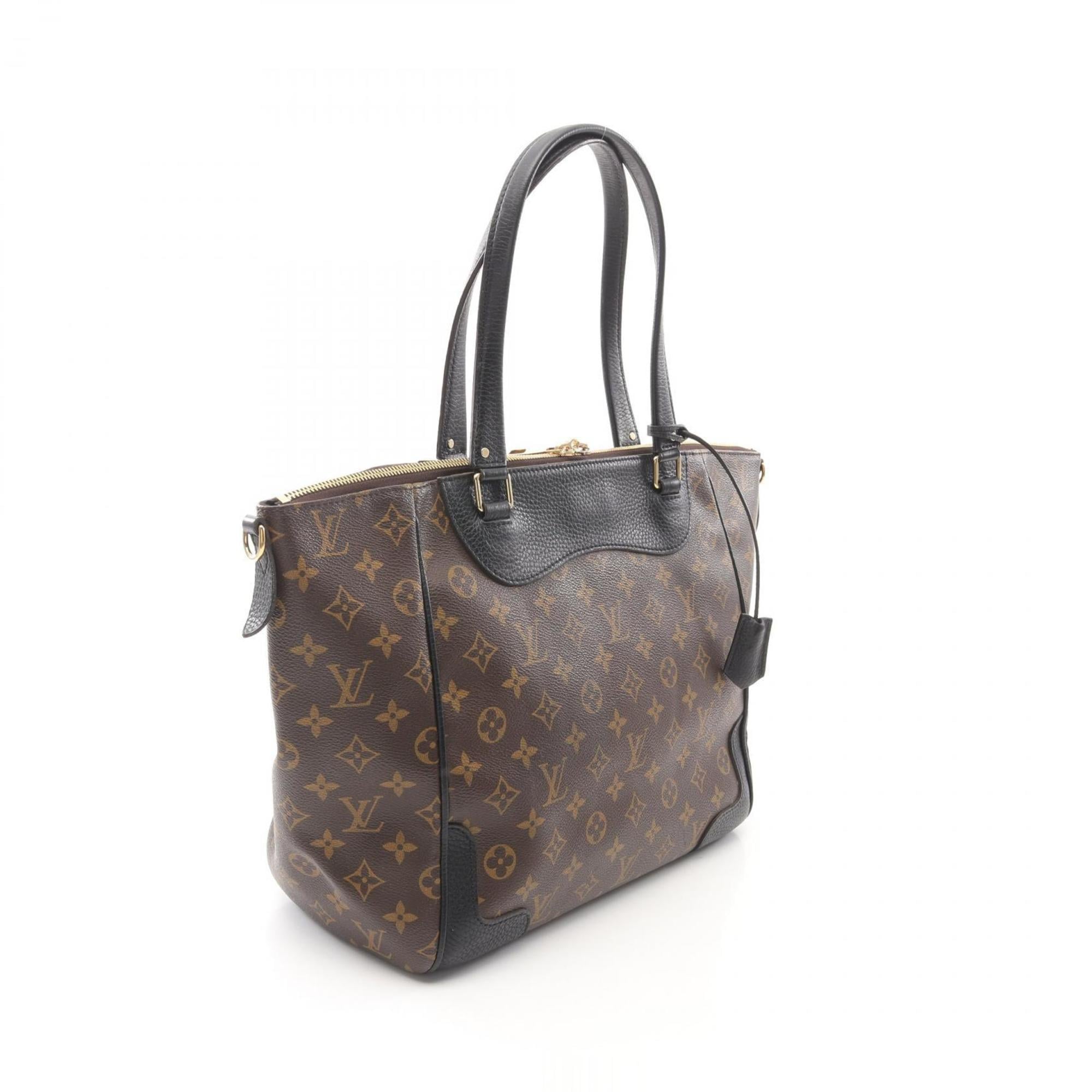 Louis Vuitton Monogram Black Brown Coated Canvas Leather Tote Bag