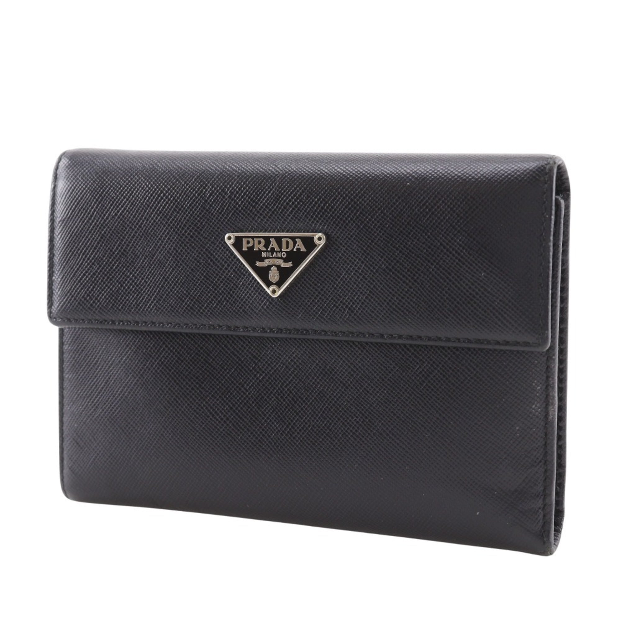 Prada Black Nero Saffiano Triangle Wallet (Bi-Fold)