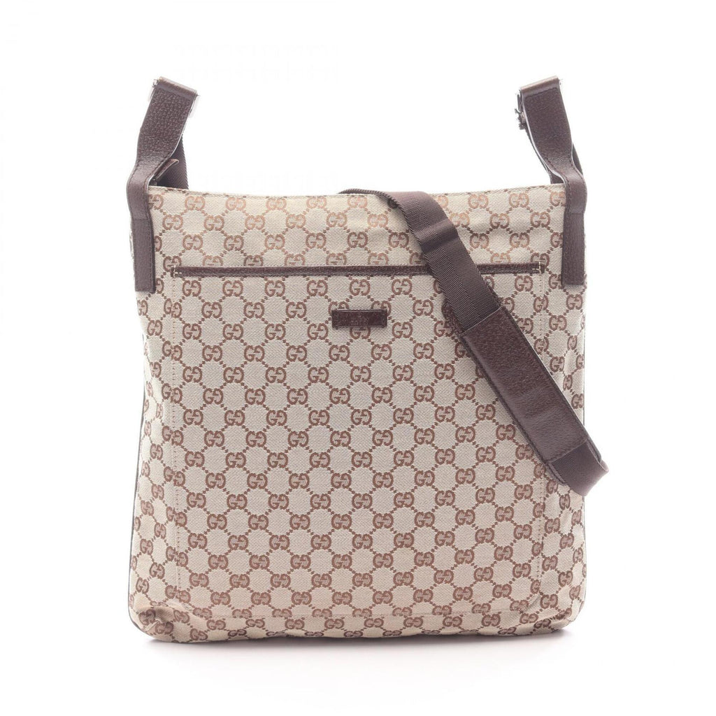 Gucci Beige Brown Canvas Leather Handbag Shoulder Bag (Pre-Owned)
