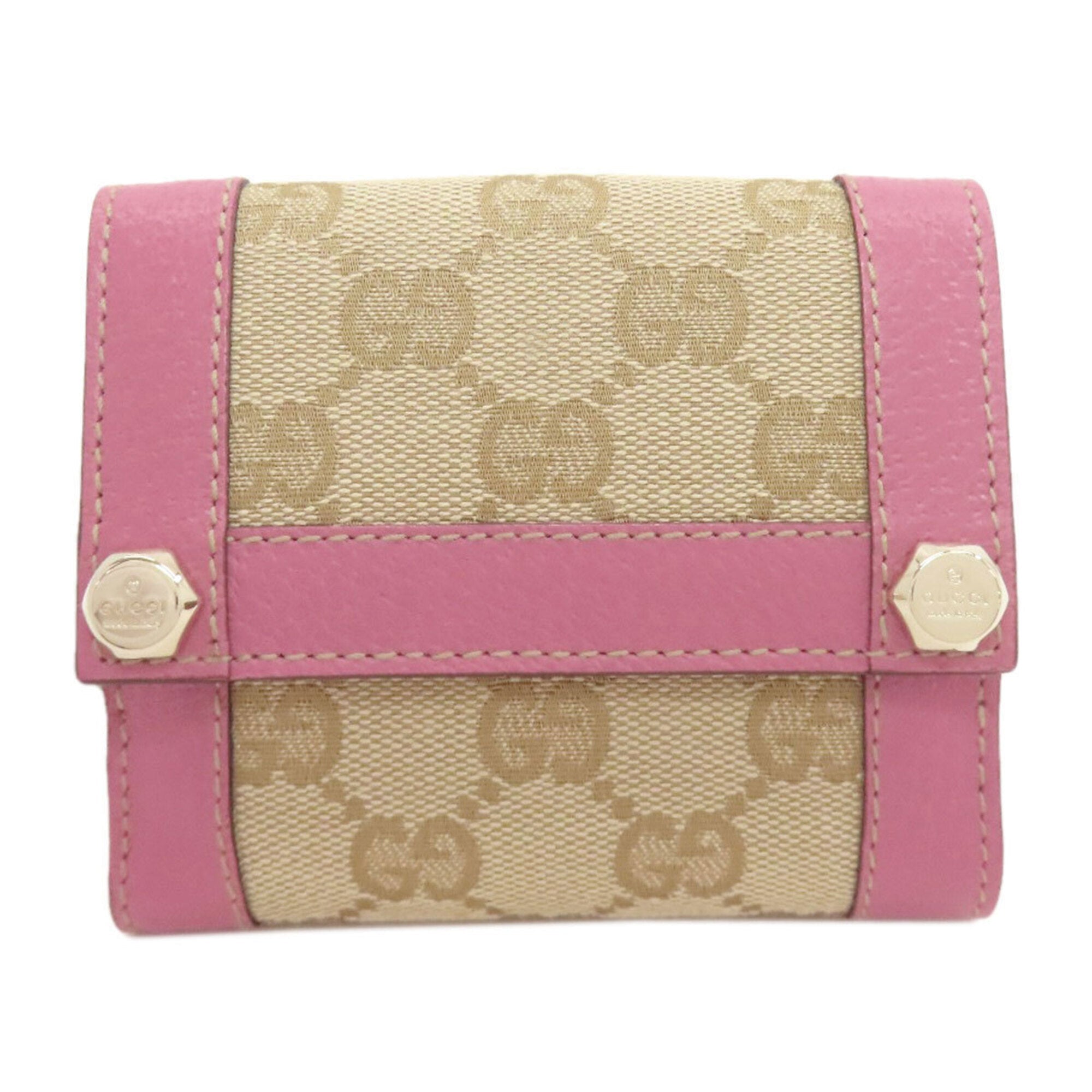 Gucci Brown Pink Canvas Leather Wallet (Bi-Fold) (Pre-Owned)