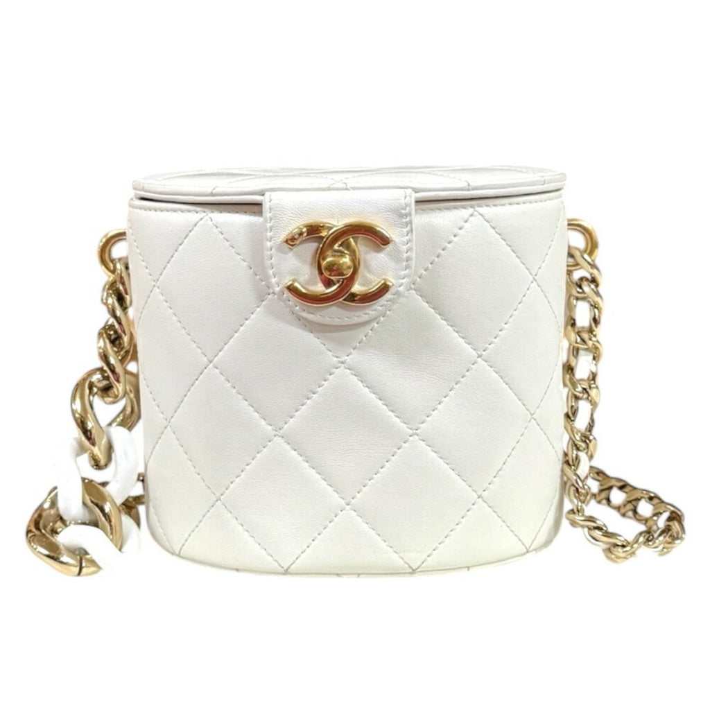 Chanel White Leather Shoulder Bag Vanity Bag