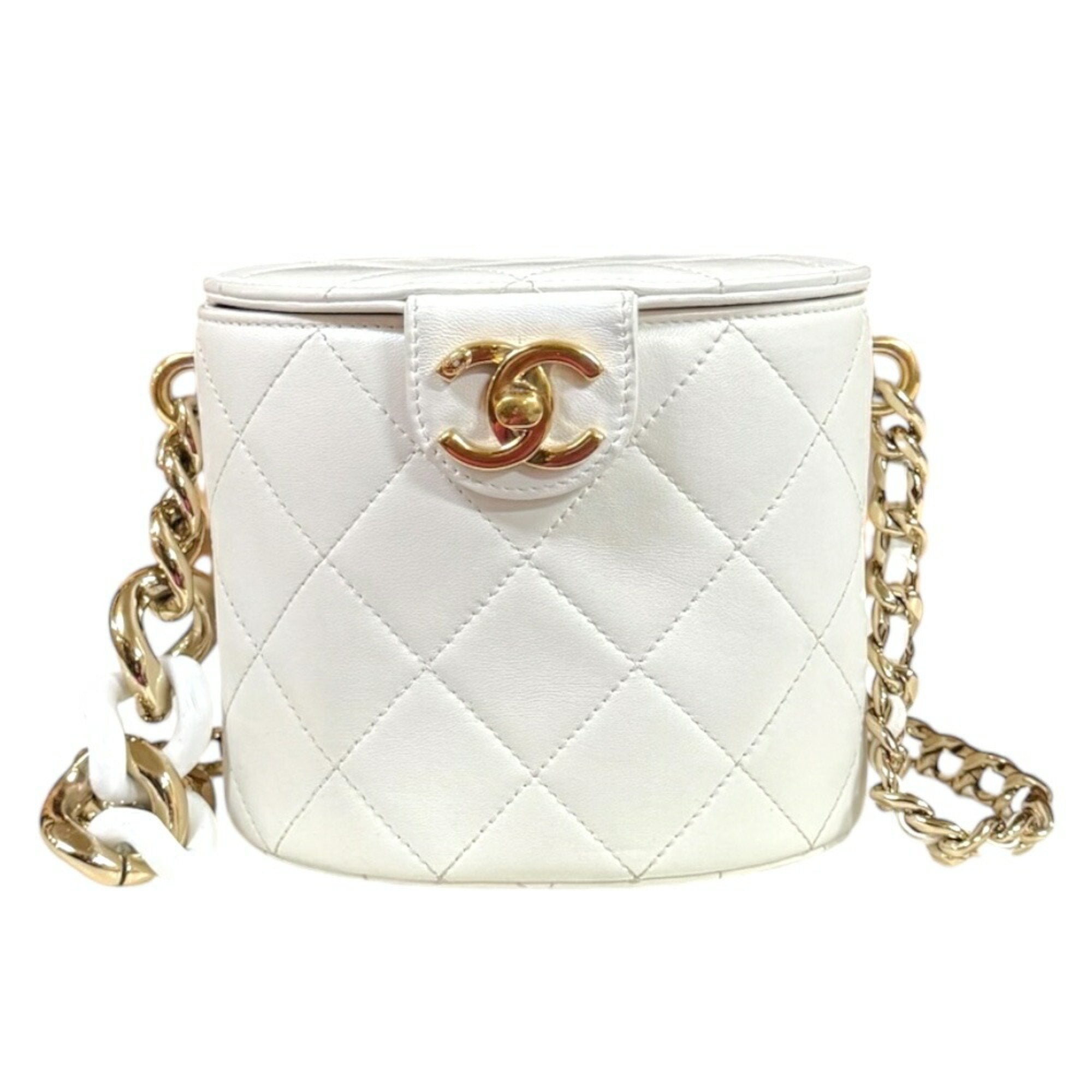 Chanel White Leather Shoulder Bag Vanity Bag