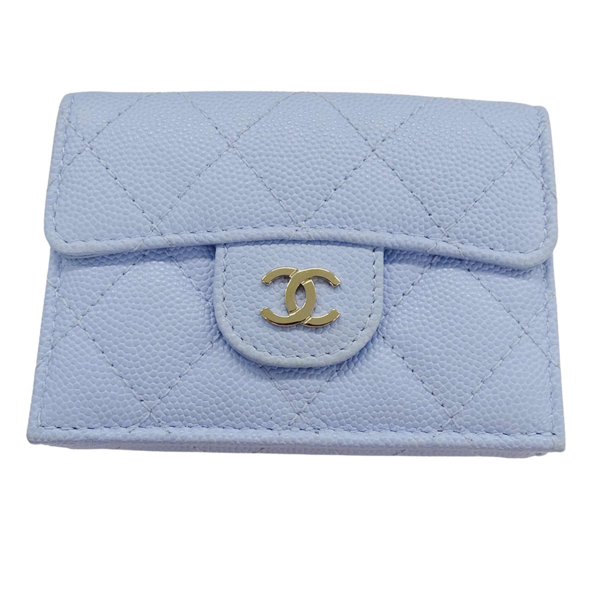 Chanel Light Blue Grained Calfskin Wallet (Tri-Fold)