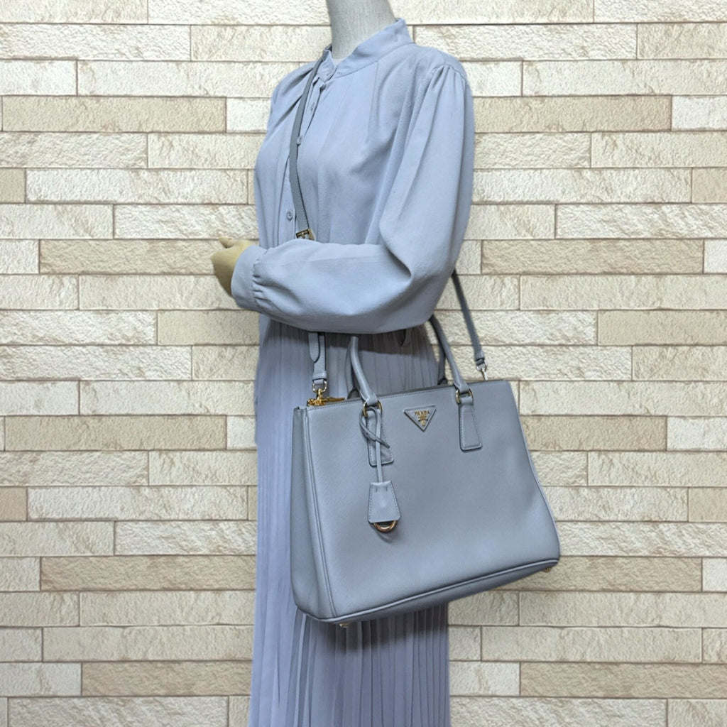 Prada Gray Leather Shoulder Bag