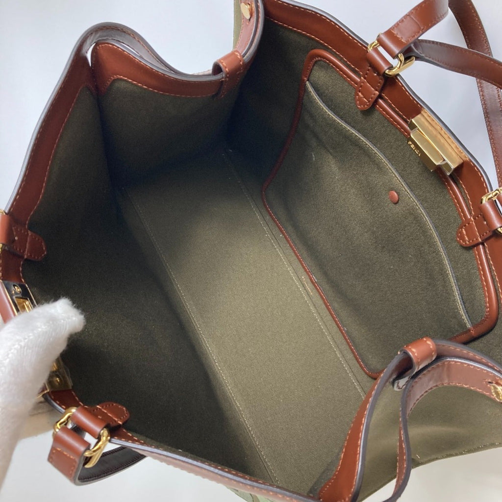 Fendi Green Cotton Shoulder Bag Tote Bag