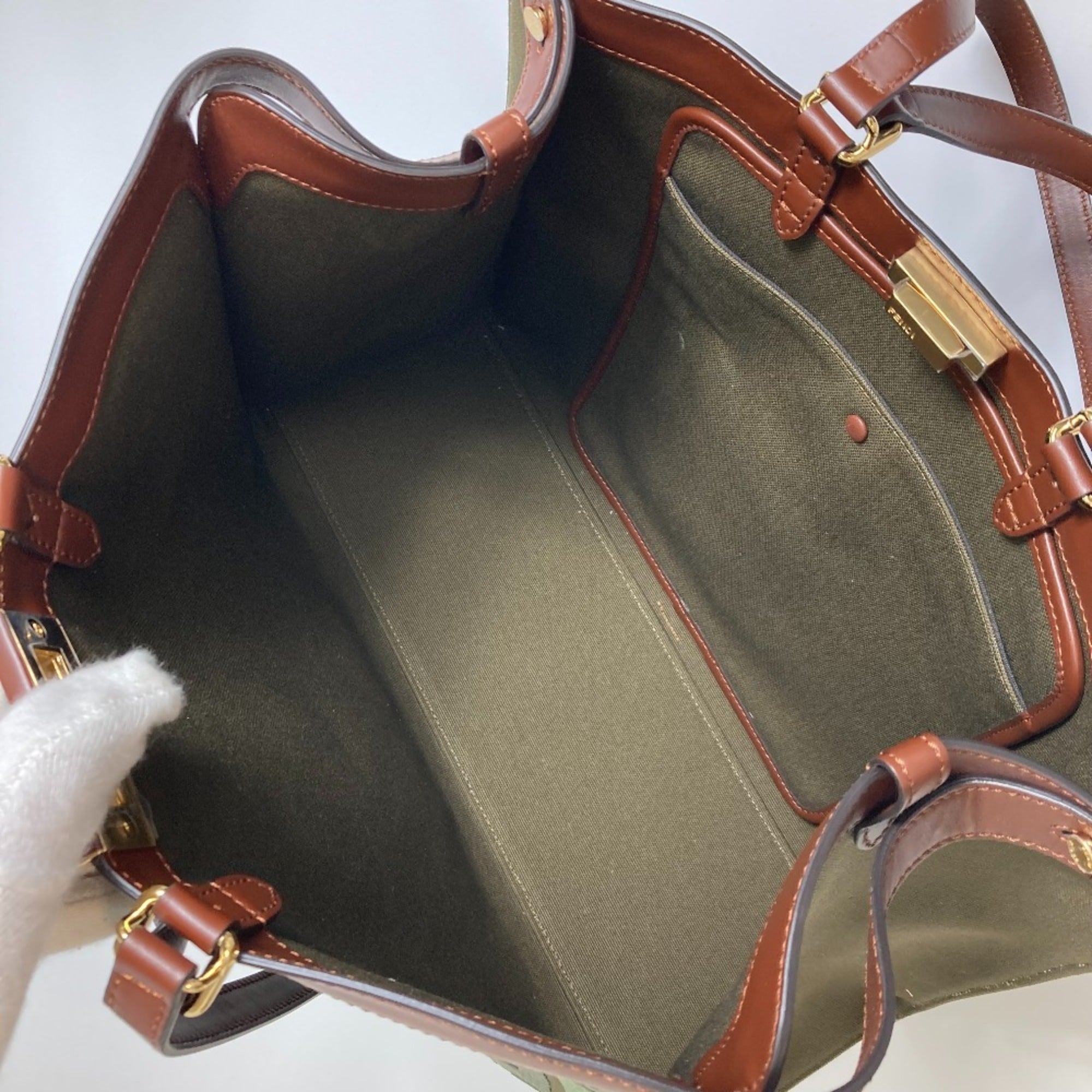 Fendi Green Cotton Shoulder Bag Tote Bag