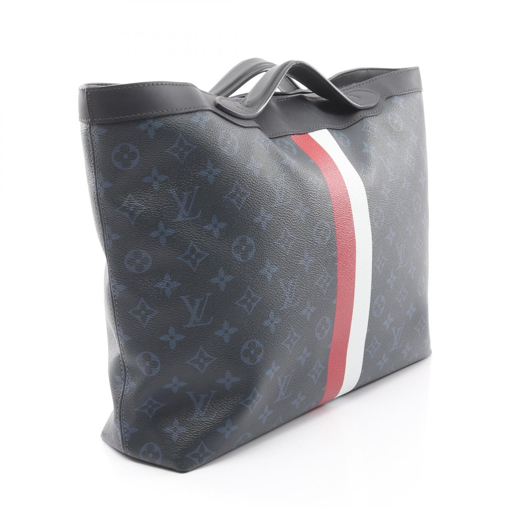 Louis Vuitton Black Multi-Color Navy Coated Canvas Leather Tote Bag