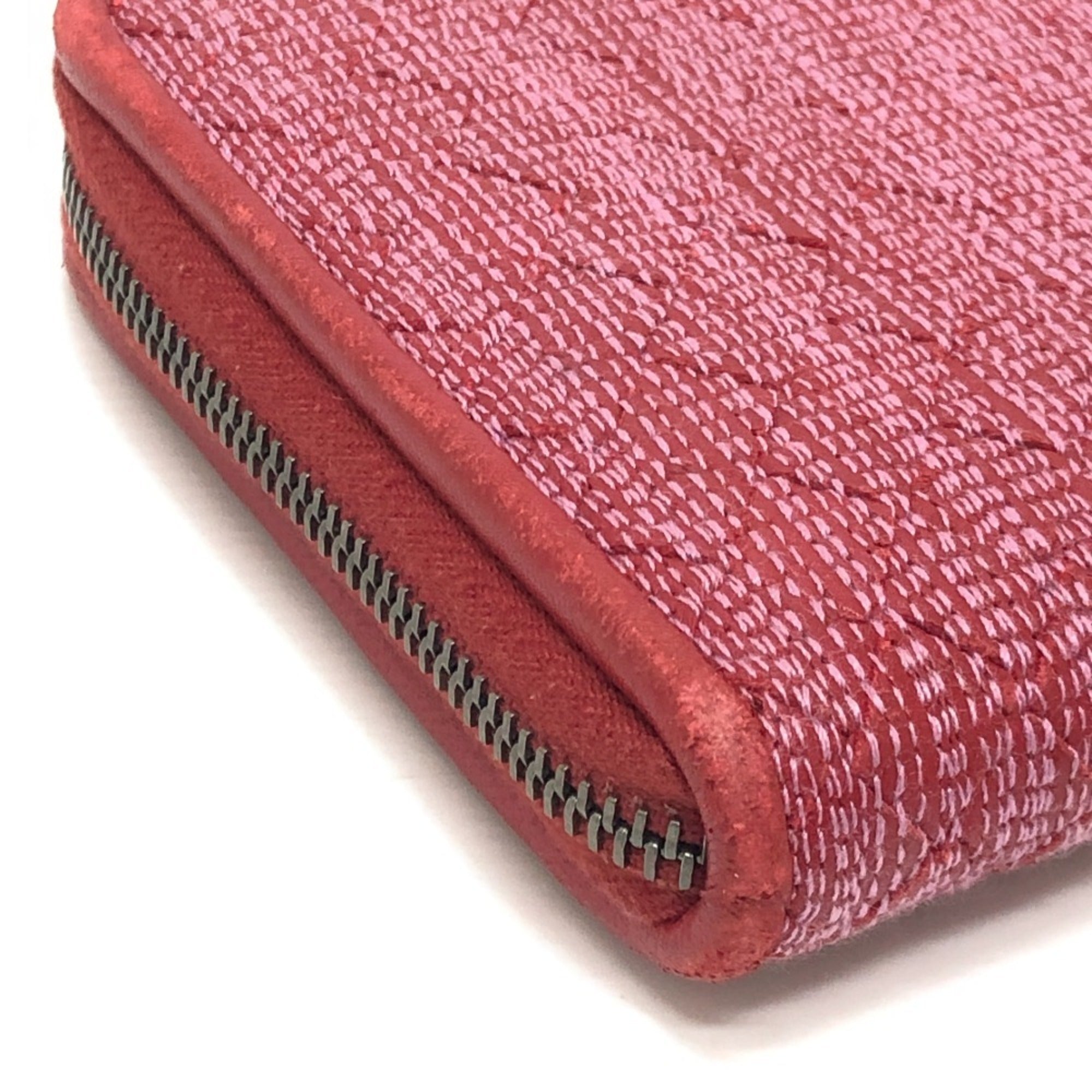 Bottega Veneta Intrecciato Red Color Leather Canvas Long Wallet (Bi-Fold)