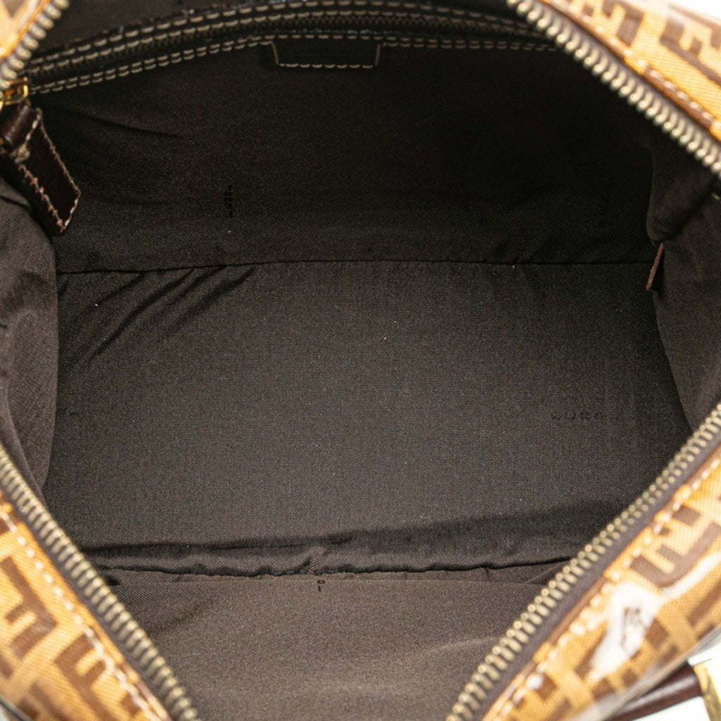 Fendi Brown Leather Canvas Handbag