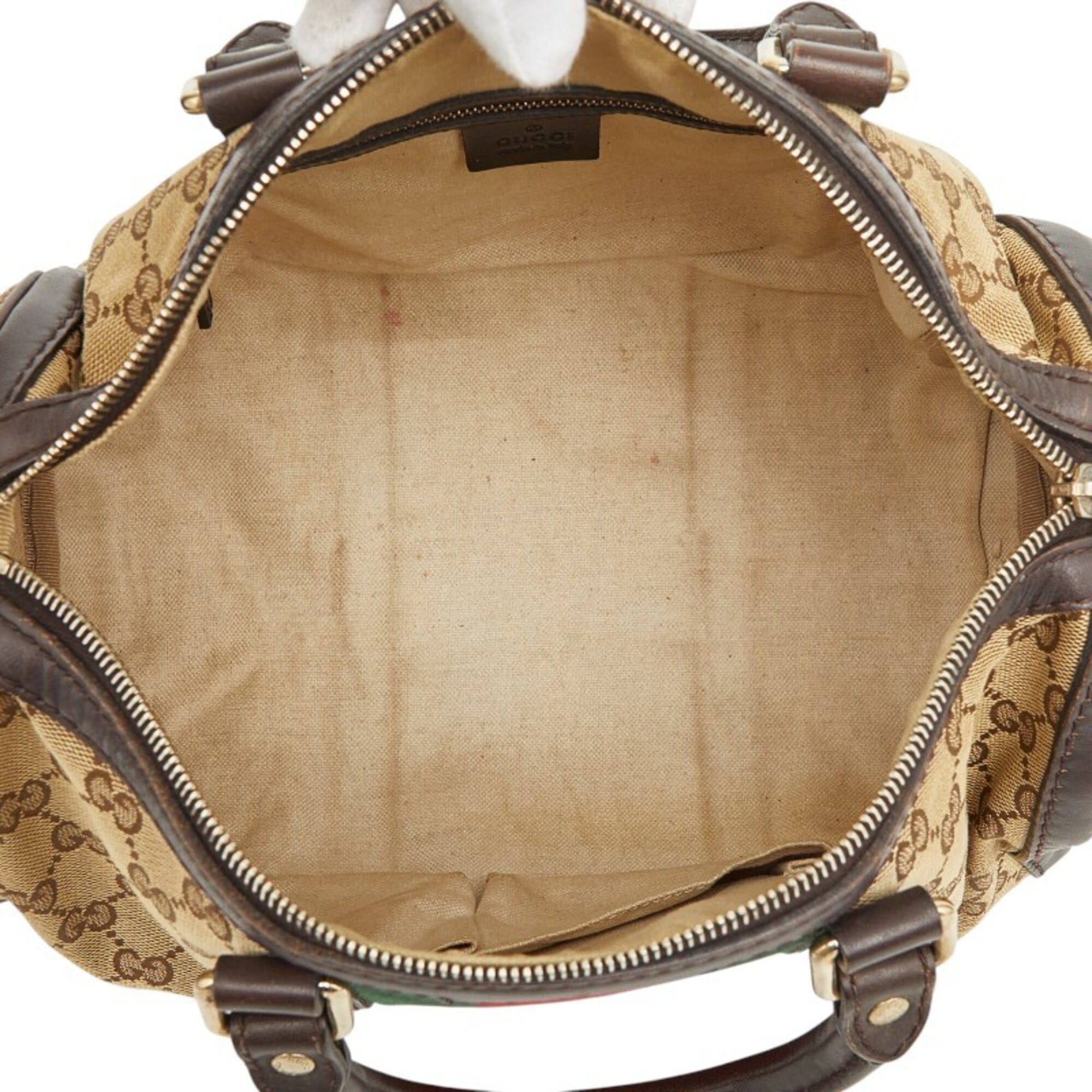 Gucci Beige Multi-Color Canvas Leather Boston Bag Shoulder Bag (Pre-Owned)