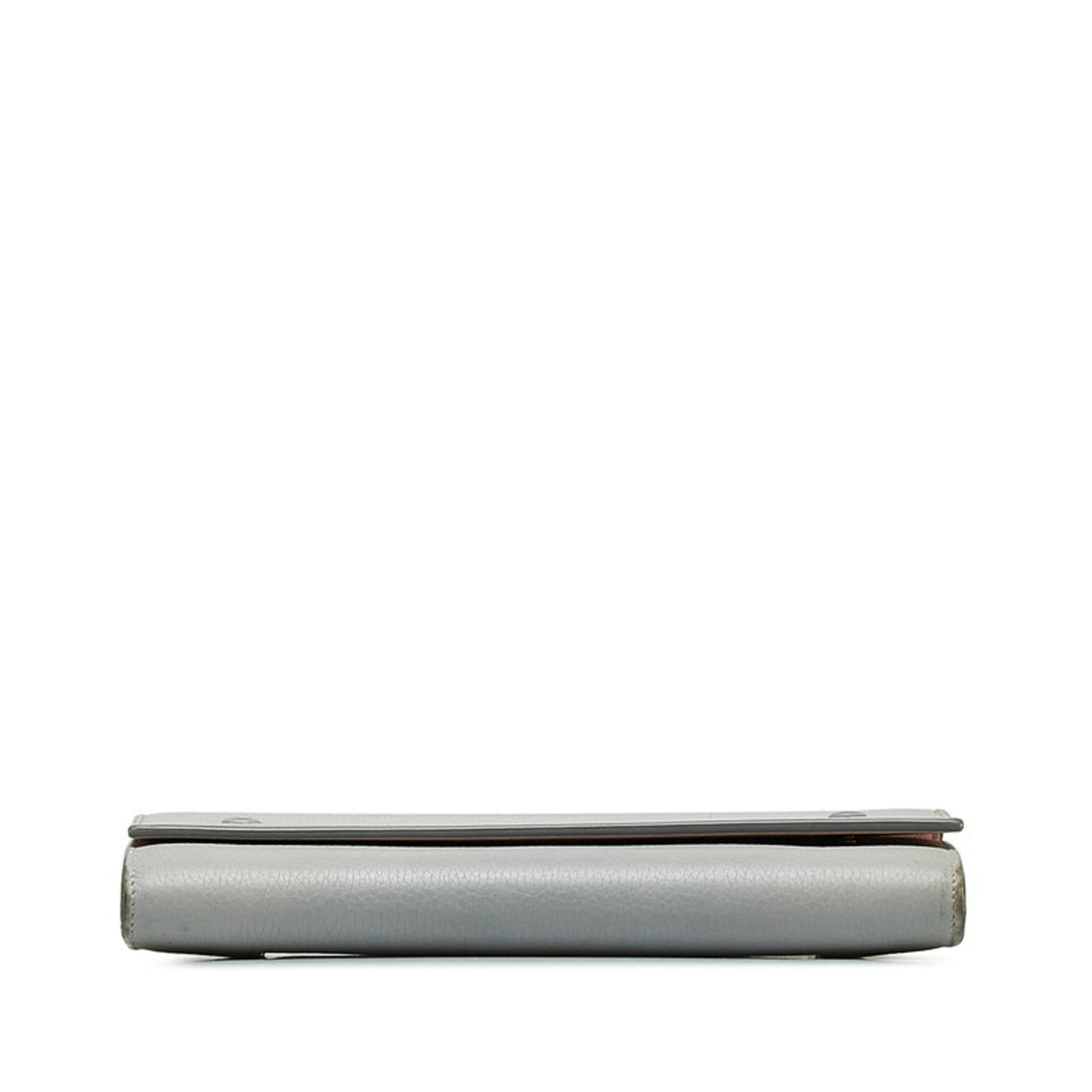 Celine Gray Leather Long Wallet (Bi-Fold)
