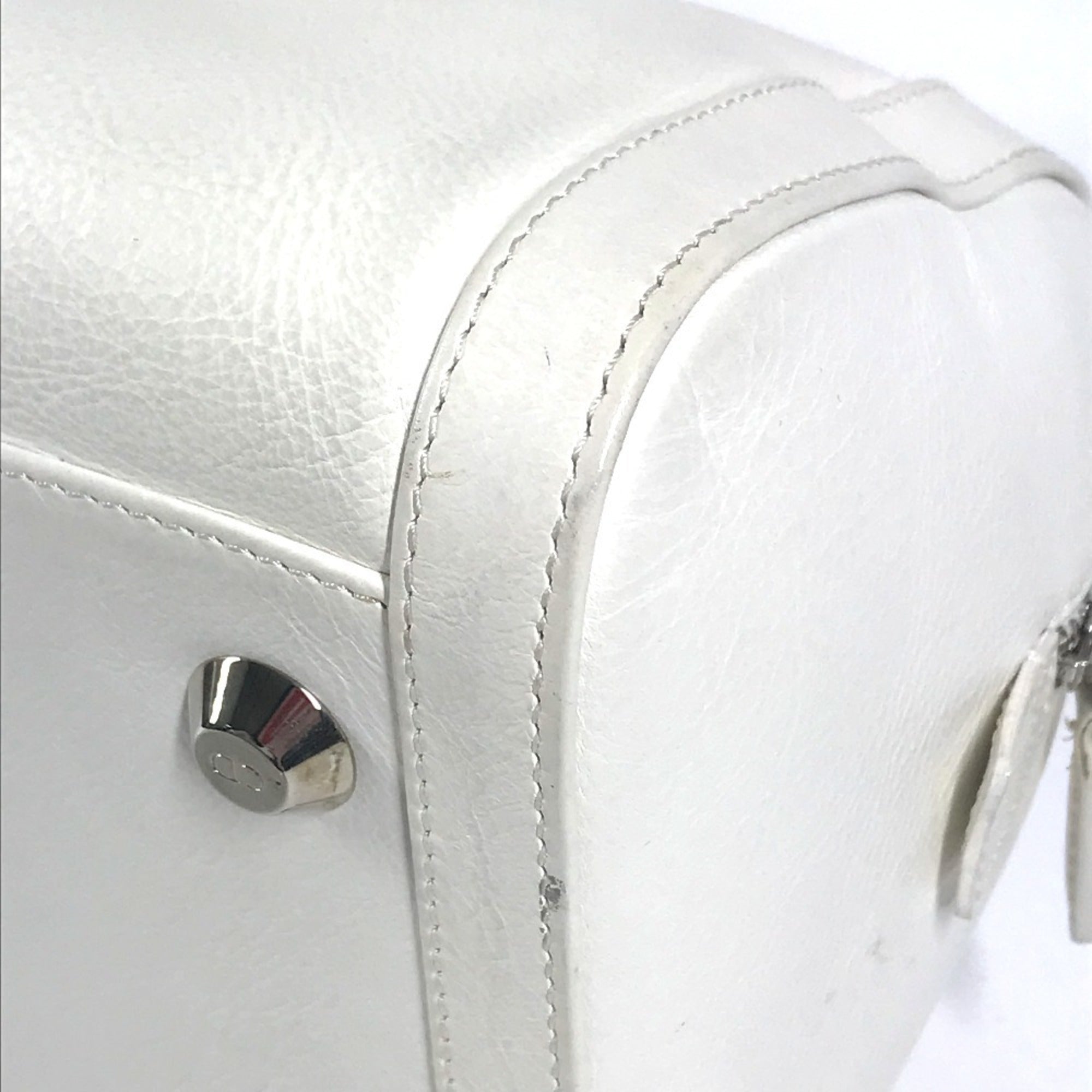 Christian Dior White Leather Boston Bag Handbag (Pre-Owned)