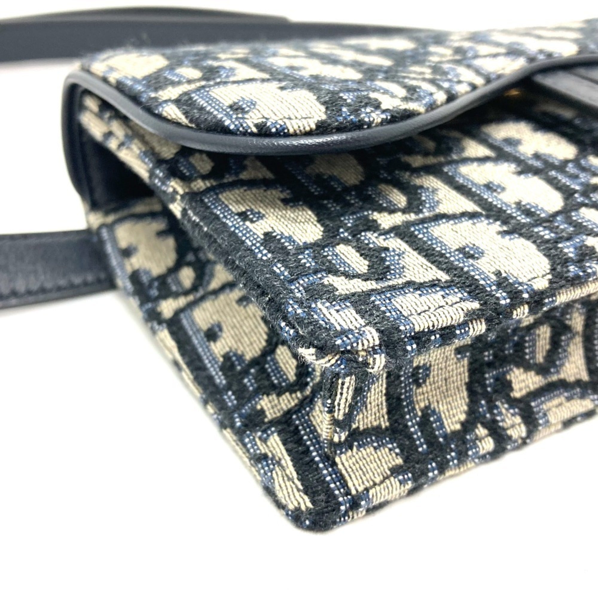 Christian Dior Navy Leather Canvas Fanny Pack Sling Bag (Pre-Owned)
