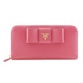 Prada Peonia Pink Saffiano Triangle Long Wallet (Bi-Fold)