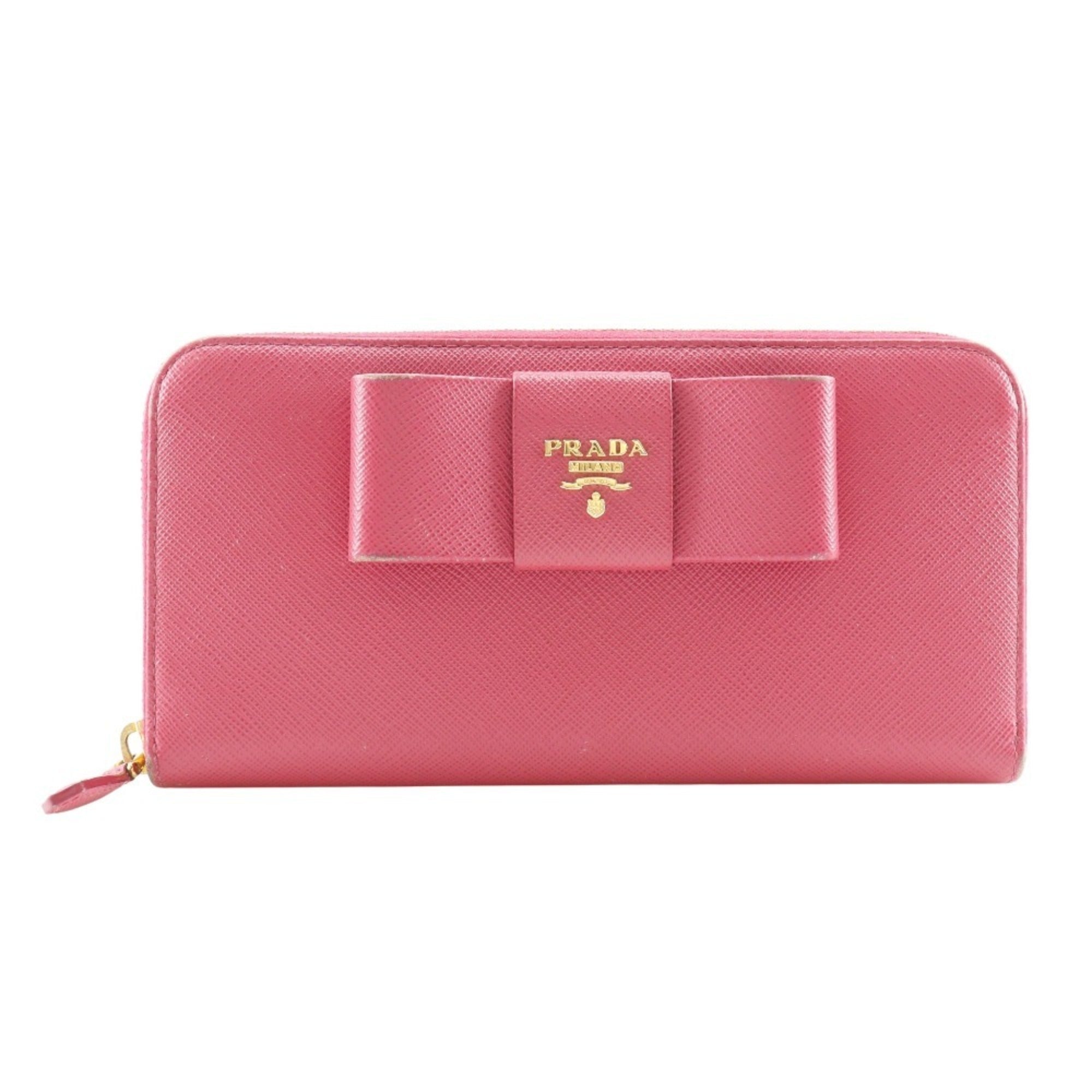 Prada Peonia Pink Saffiano Triangle Long Wallet (Bi-Fold)