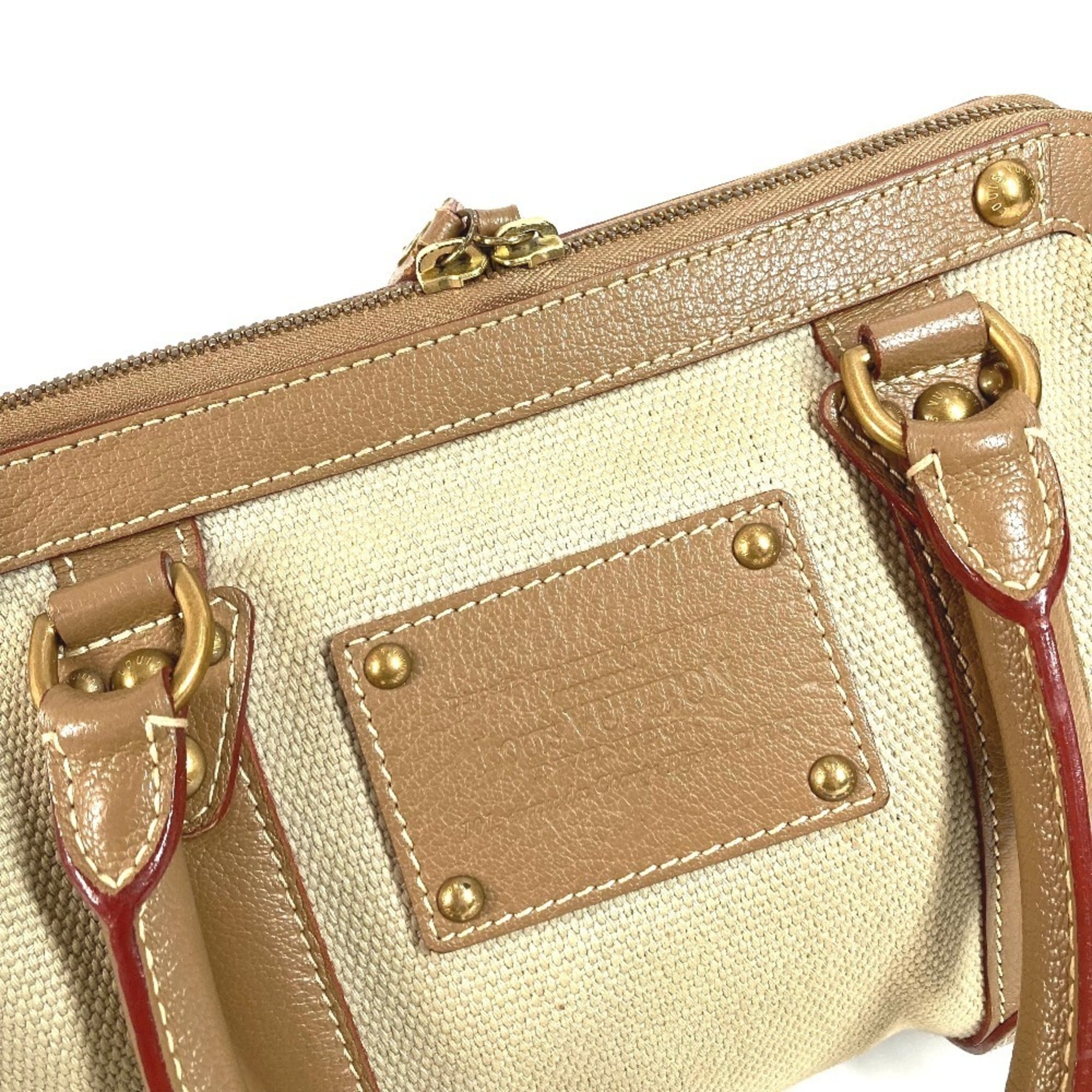 Louis Vuitton Beige Canvas Leather Handbag Shoulder Bag Tote Bag