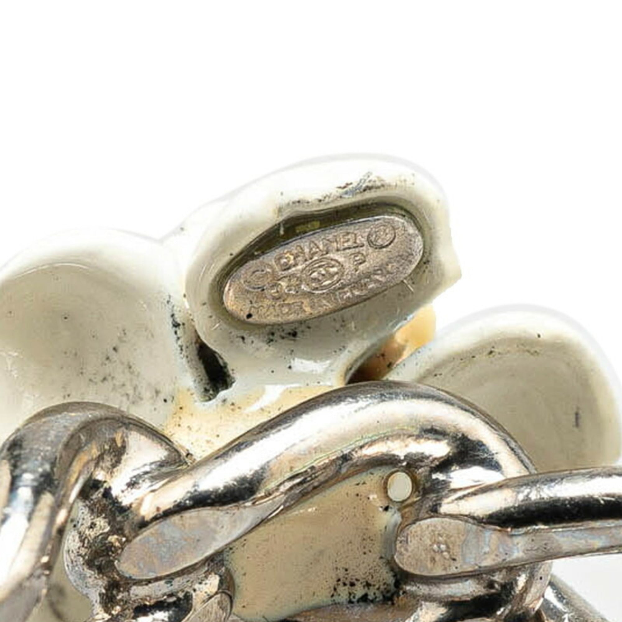 Chanel Silver White Metal Band Ring