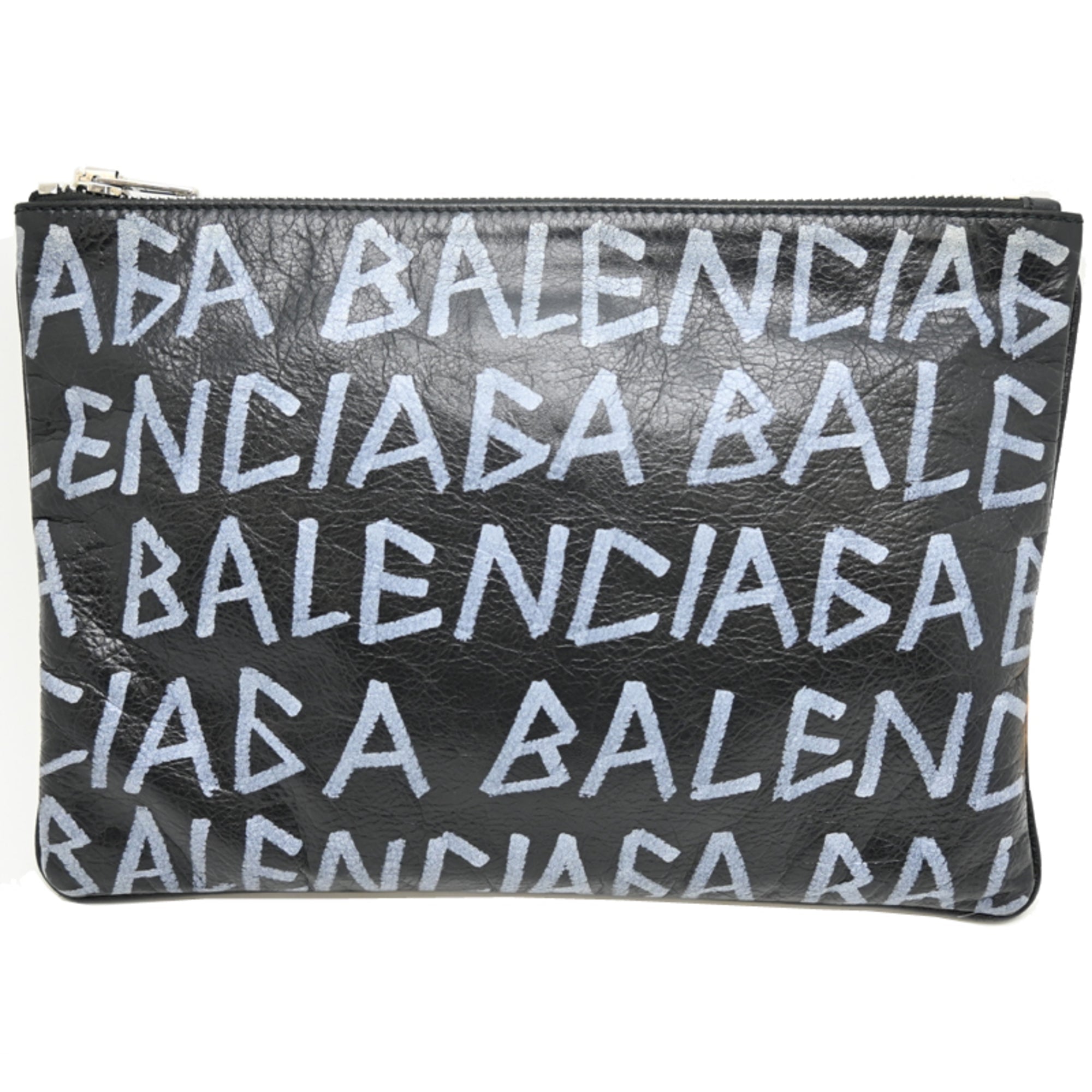 Balenciaga Black White Leather Clutch